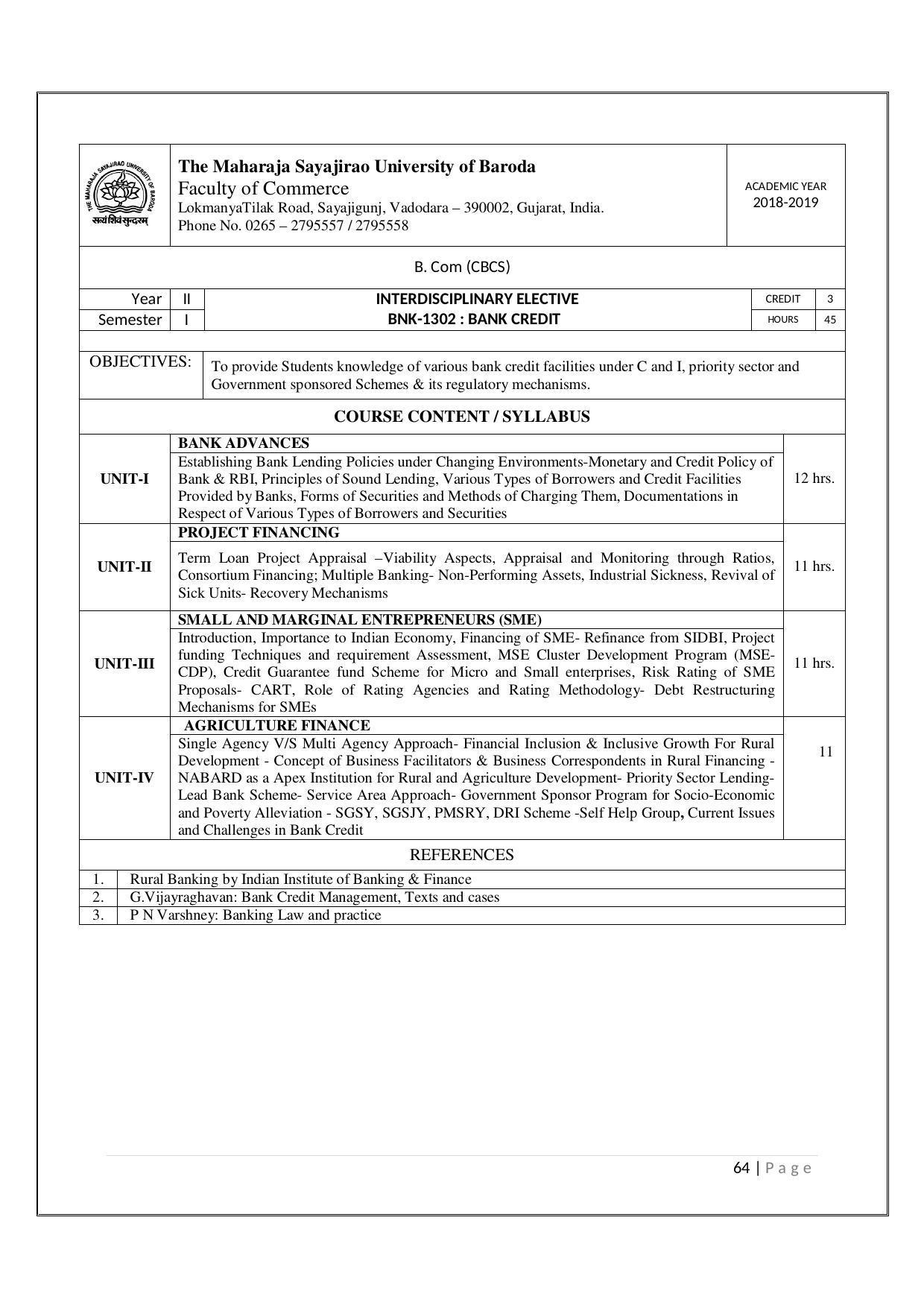 Maharaja Sayajirao University of Baroda, Baroda B.Com 2018-19 Prospectus - Page 65