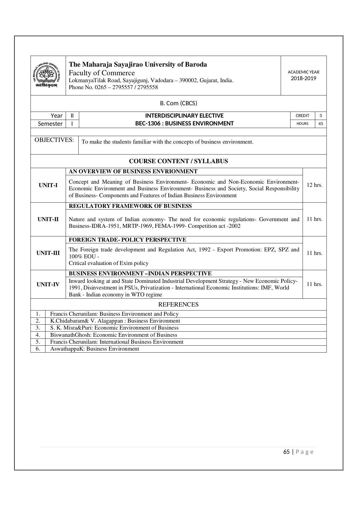 Maharaja Sayajirao University of Baroda, Baroda B.Com 2018-19 Prospectus - Page 66