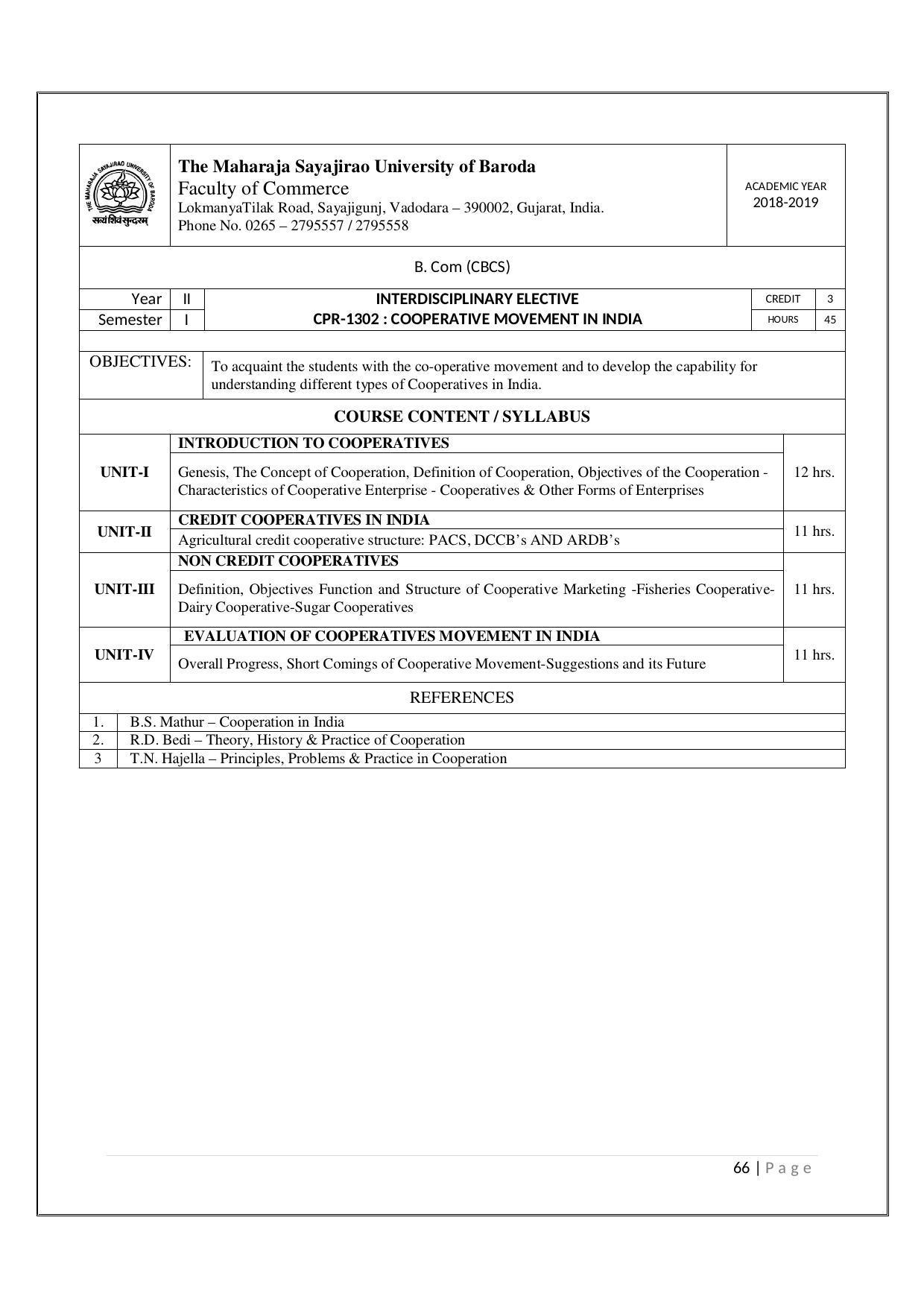 Maharaja Sayajirao University of Baroda, Baroda B.Com 2018-19 Prospectus - Page 67