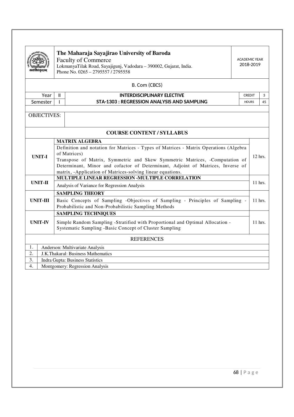 Maharaja Sayajirao University of Baroda, Baroda B.Com 2018-19 Prospectus - Page 69