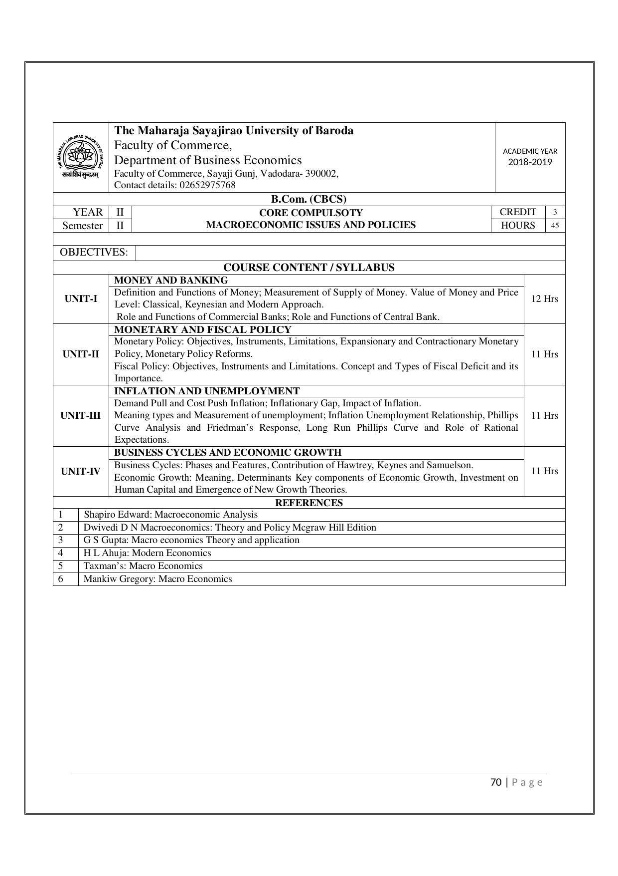 Maharaja Sayajirao University of Baroda, Baroda B.Com 2018-19 Prospectus - Page 71