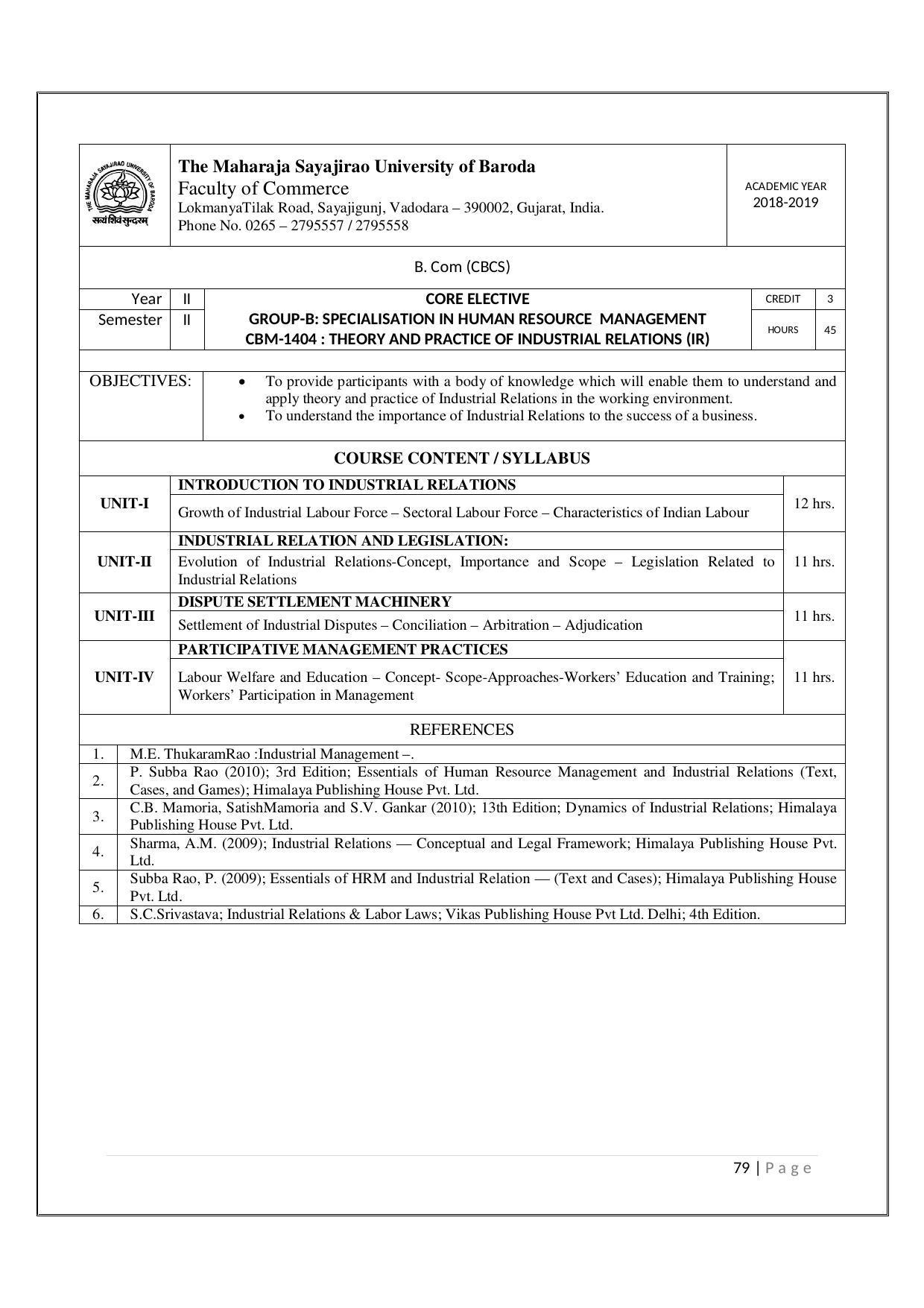 Maharaja Sayajirao University of Baroda, Baroda B.Com 2018-19 Prospectus - Page 80