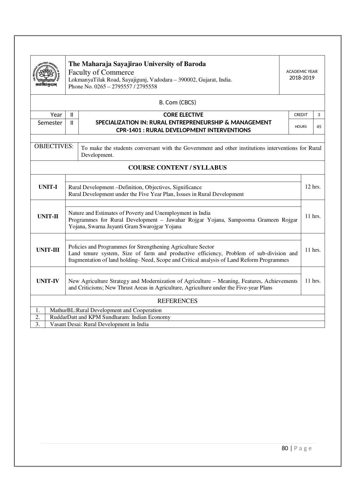 Maharaja Sayajirao University of Baroda, Baroda B.Com 2018-19 Prospectus - Page 81