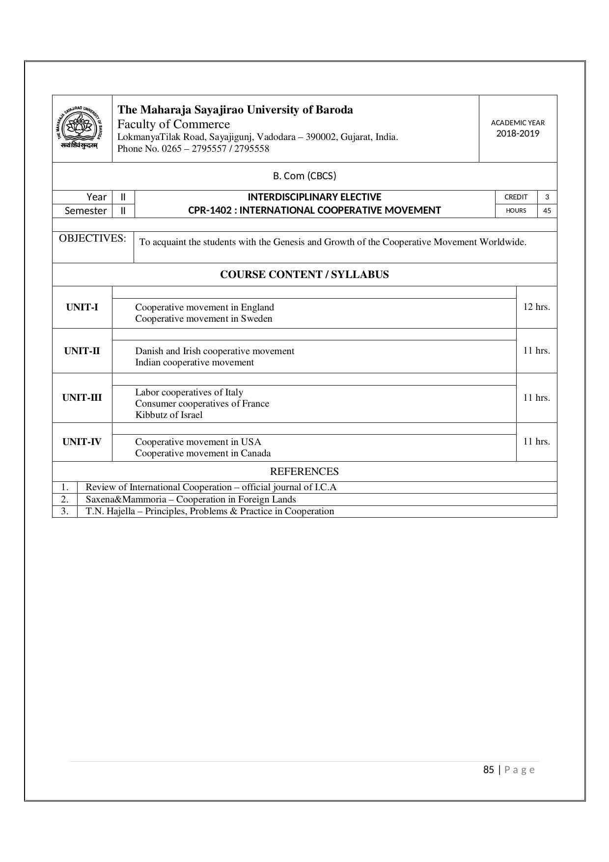 Maharaja Sayajirao University of Baroda, Baroda B.Com 2018-19 Prospectus - Page 86