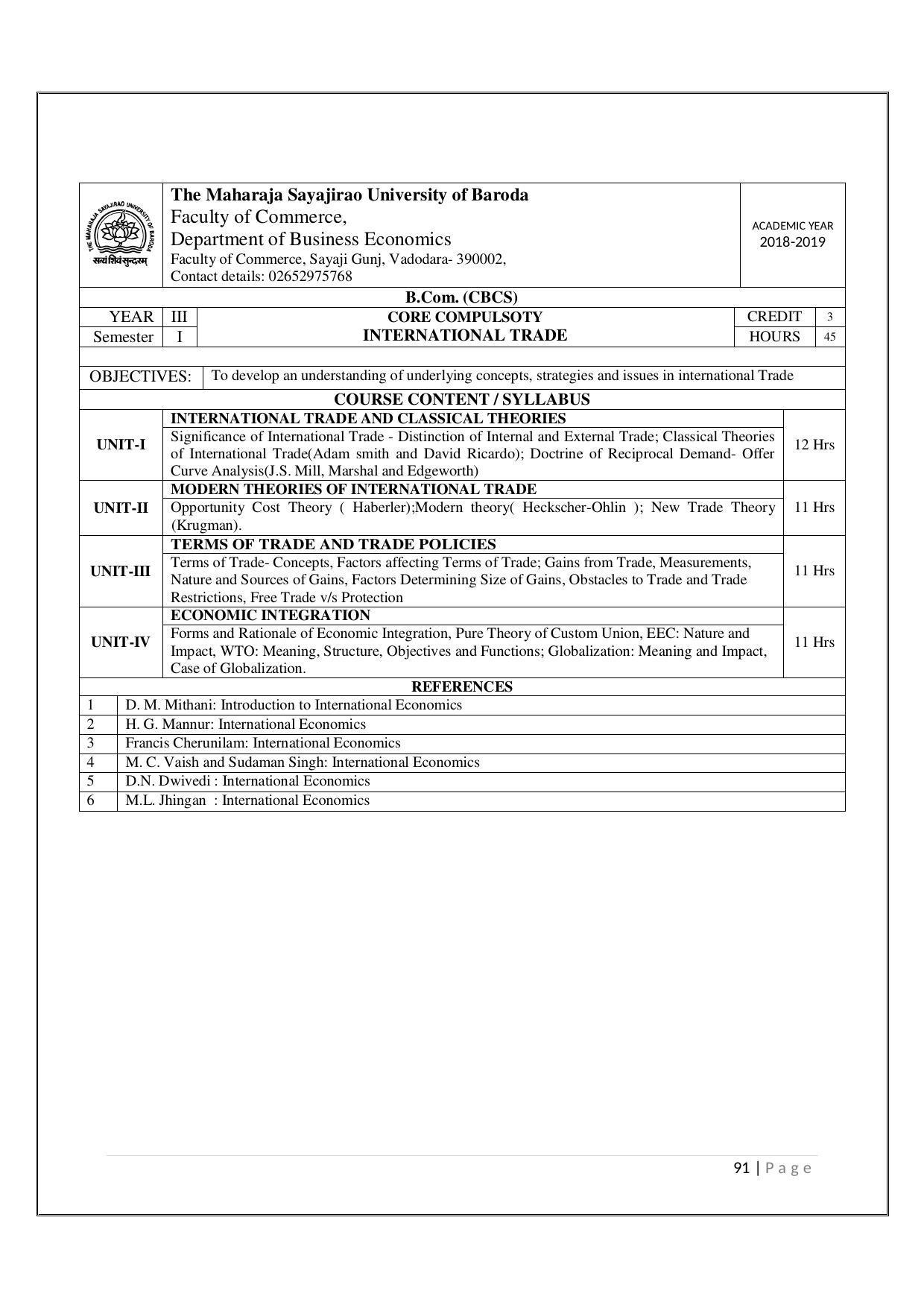 Maharaja Sayajirao University of Baroda, Baroda B.Com 2018-19 Prospectus - Page 92