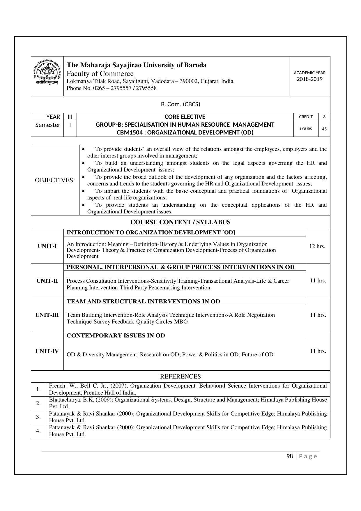 Maharaja Sayajirao University of Baroda, Baroda B.Com 2018-19 Prospectus - Page 99