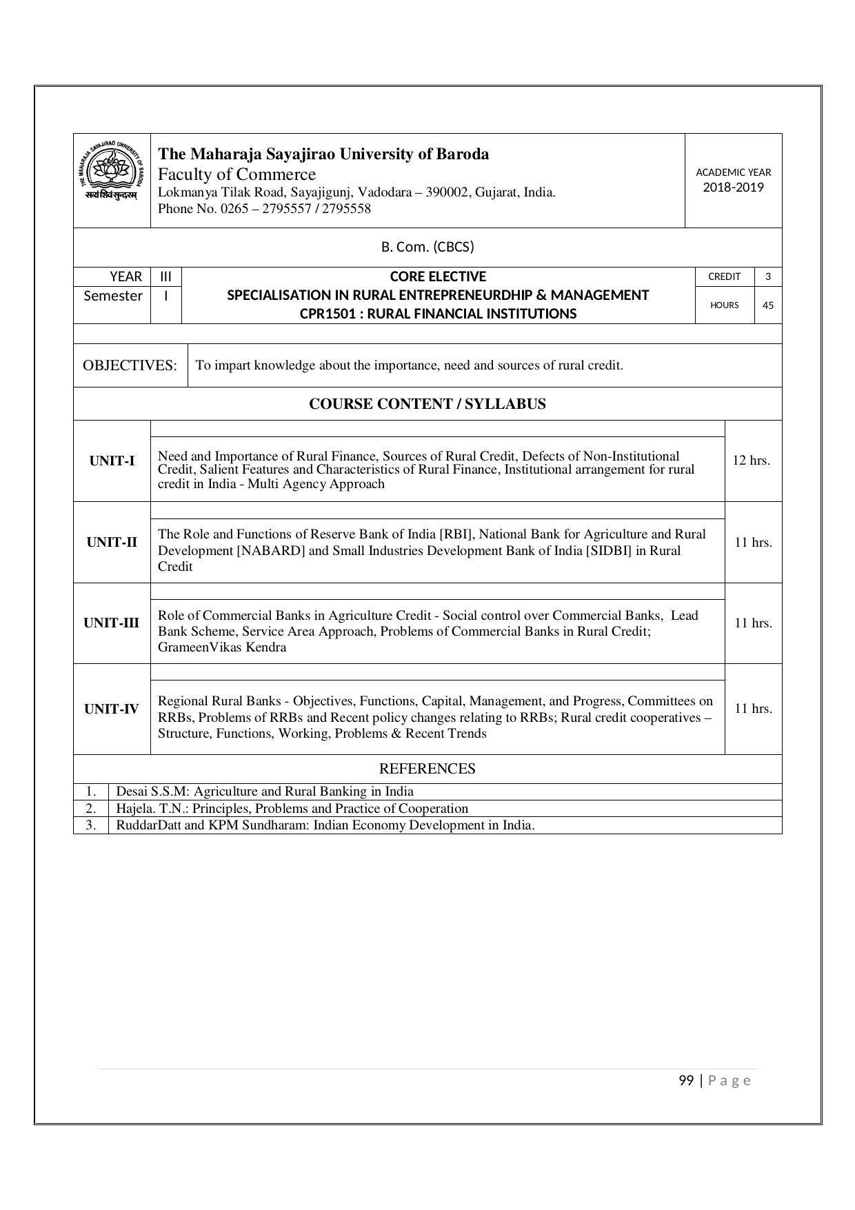 Maharaja Sayajirao University of Baroda, Baroda B.Com 2018-19 Prospectus - Page 100