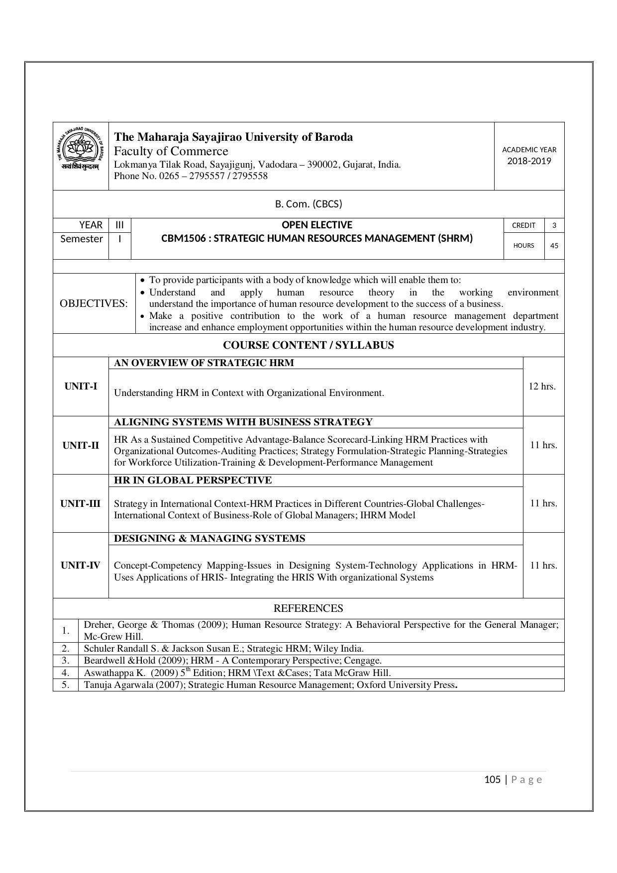 Maharaja Sayajirao University of Baroda, Baroda B.Com 2018-19 Prospectus - Page 106