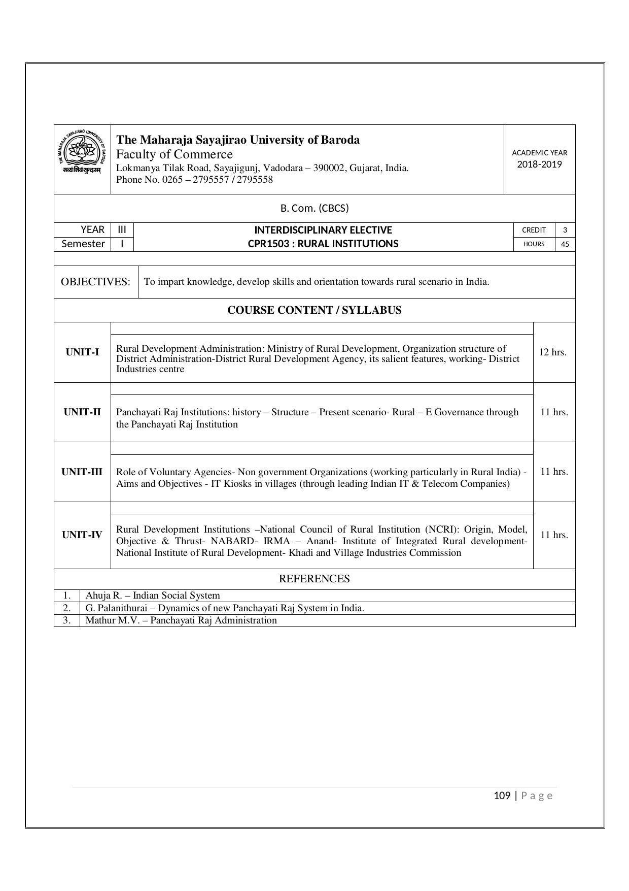 Maharaja Sayajirao University of Baroda, Baroda B.Com 2018-19 Prospectus - Page 110
