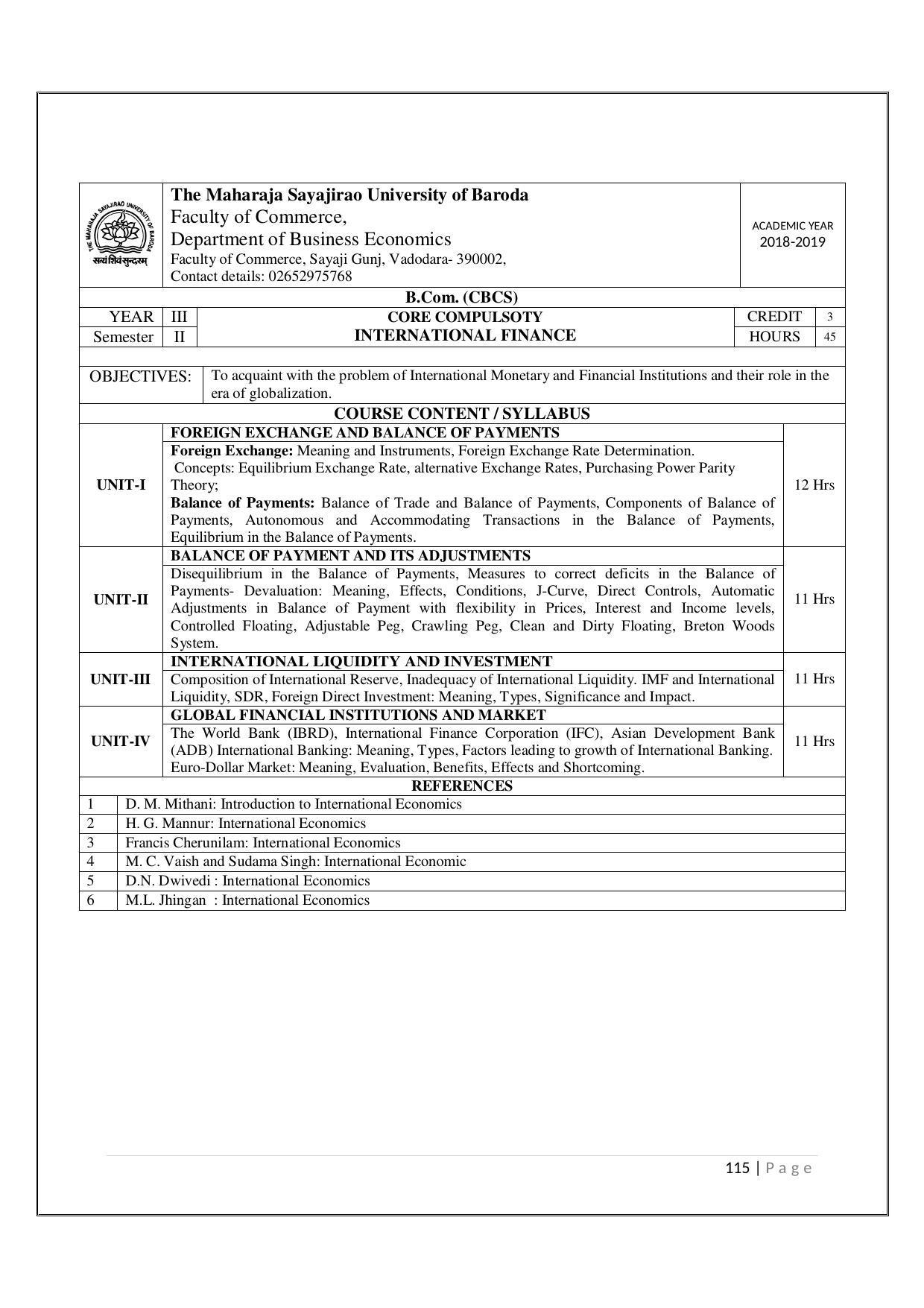 Maharaja Sayajirao University of Baroda, Baroda B.Com 2018-19 Prospectus - Page 116