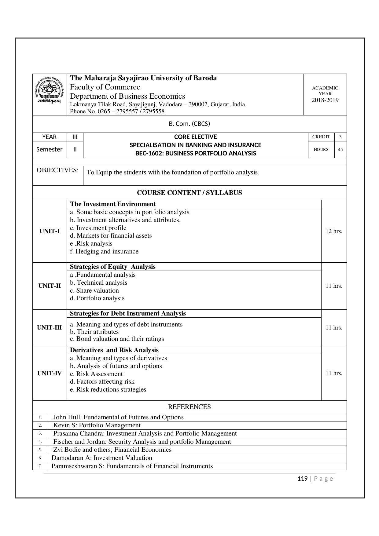 Maharaja Sayajirao University of Baroda, Baroda B.Com 2018-19 Prospectus - Page 120