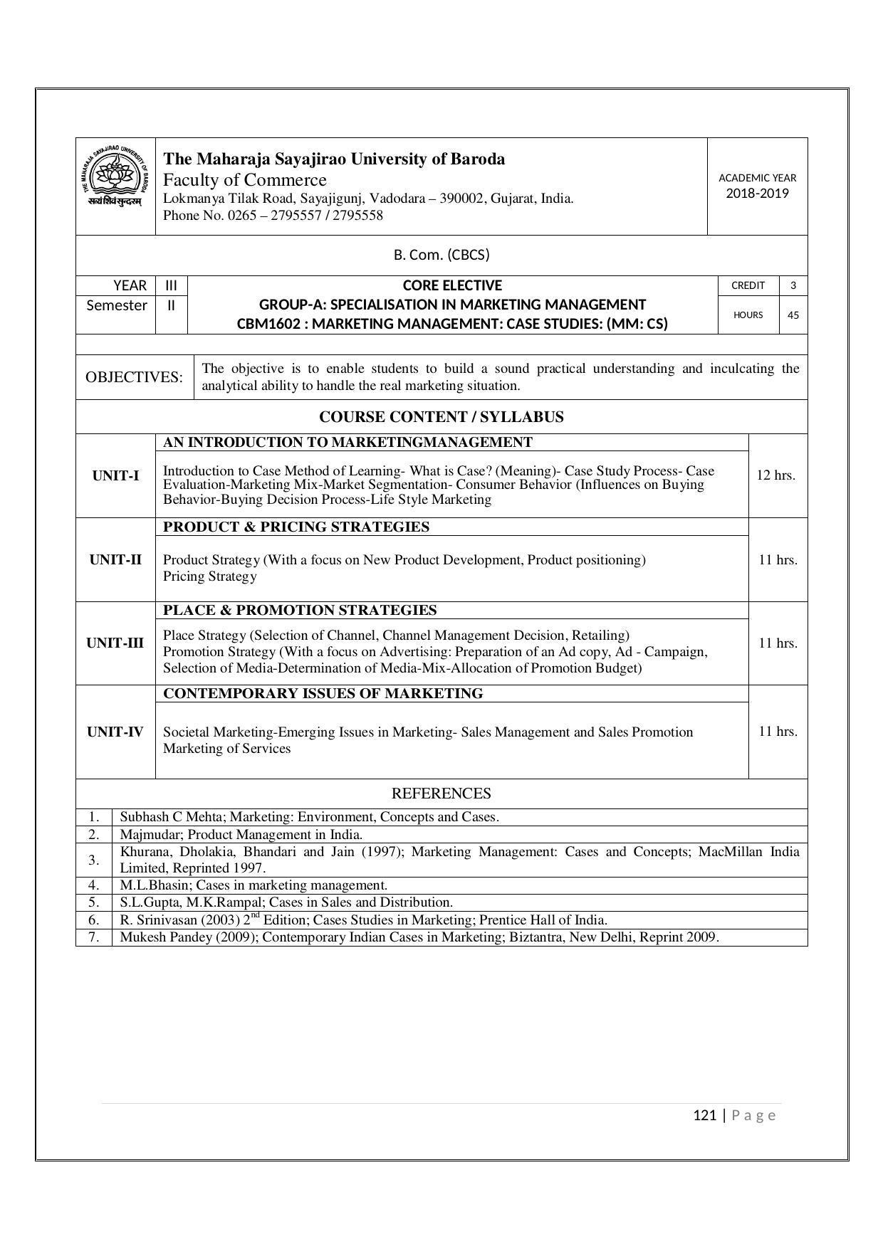 Maharaja Sayajirao University of Baroda, Baroda B.Com 2018-19 Prospectus - Page 122