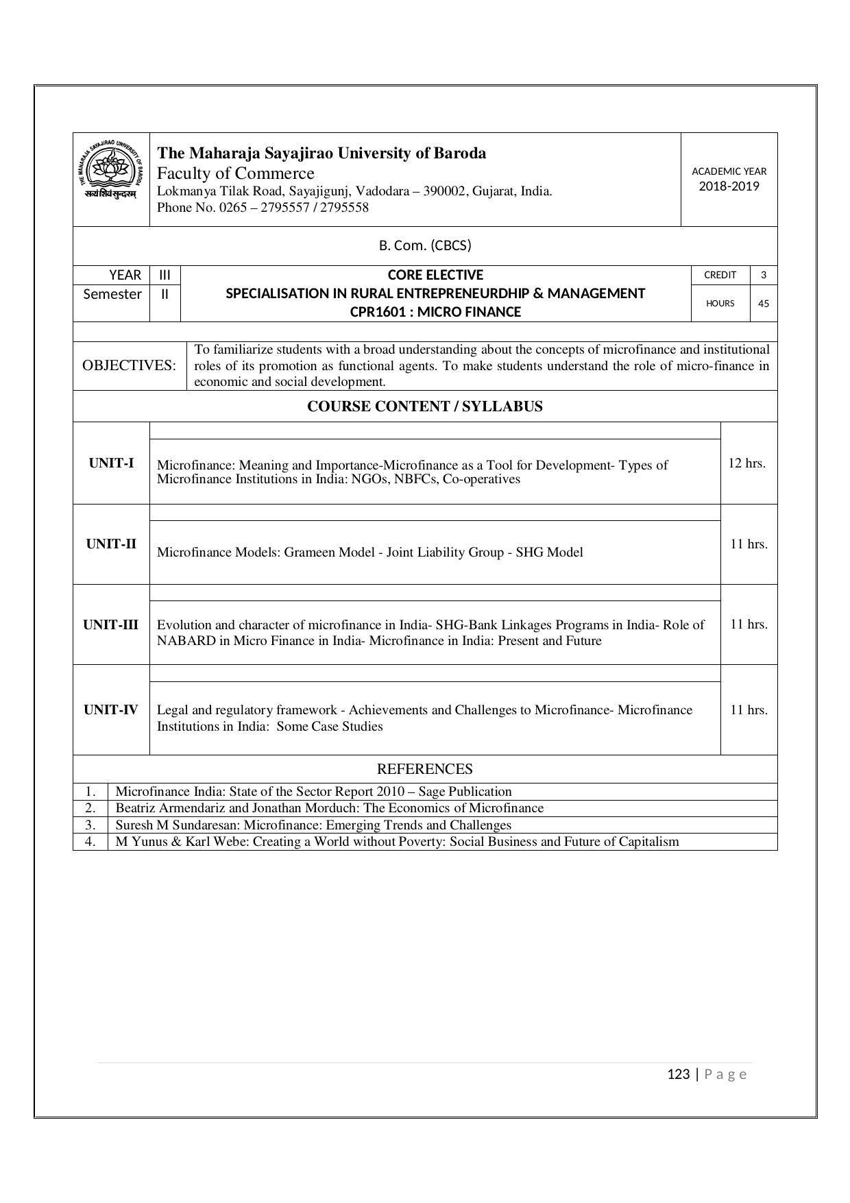 Maharaja Sayajirao University of Baroda, Baroda B.Com 2018-19 Prospectus - Page 124