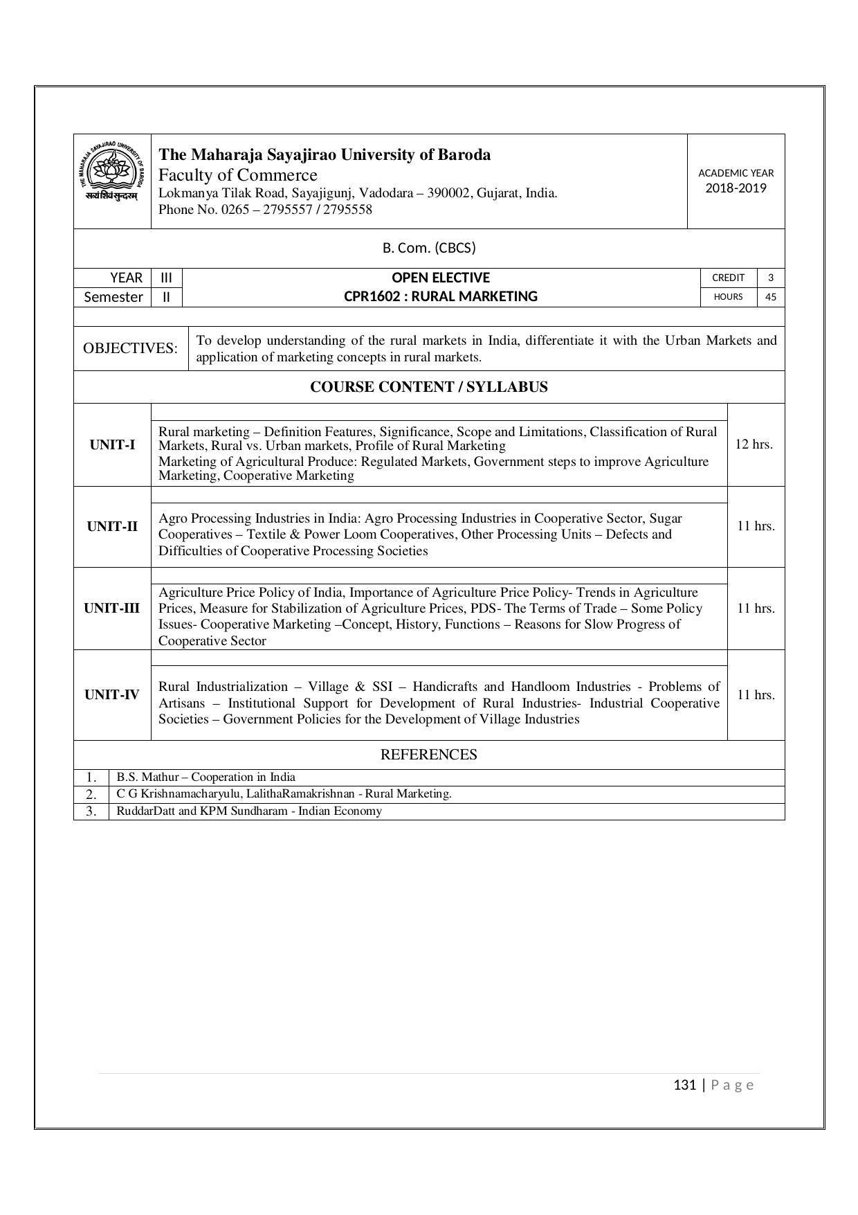 Maharaja Sayajirao University of Baroda, Baroda B.Com 2018-19 Prospectus - Page 132
