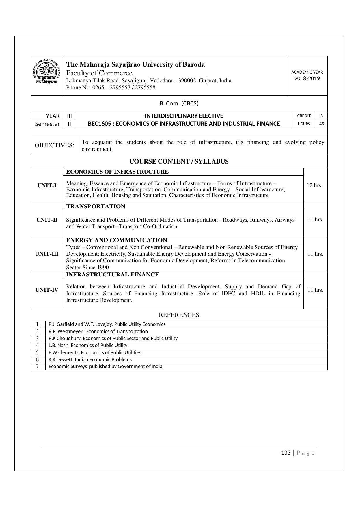 Maharaja Sayajirao University of Baroda, Baroda B.Com 2018-19 Prospectus - Page 134
