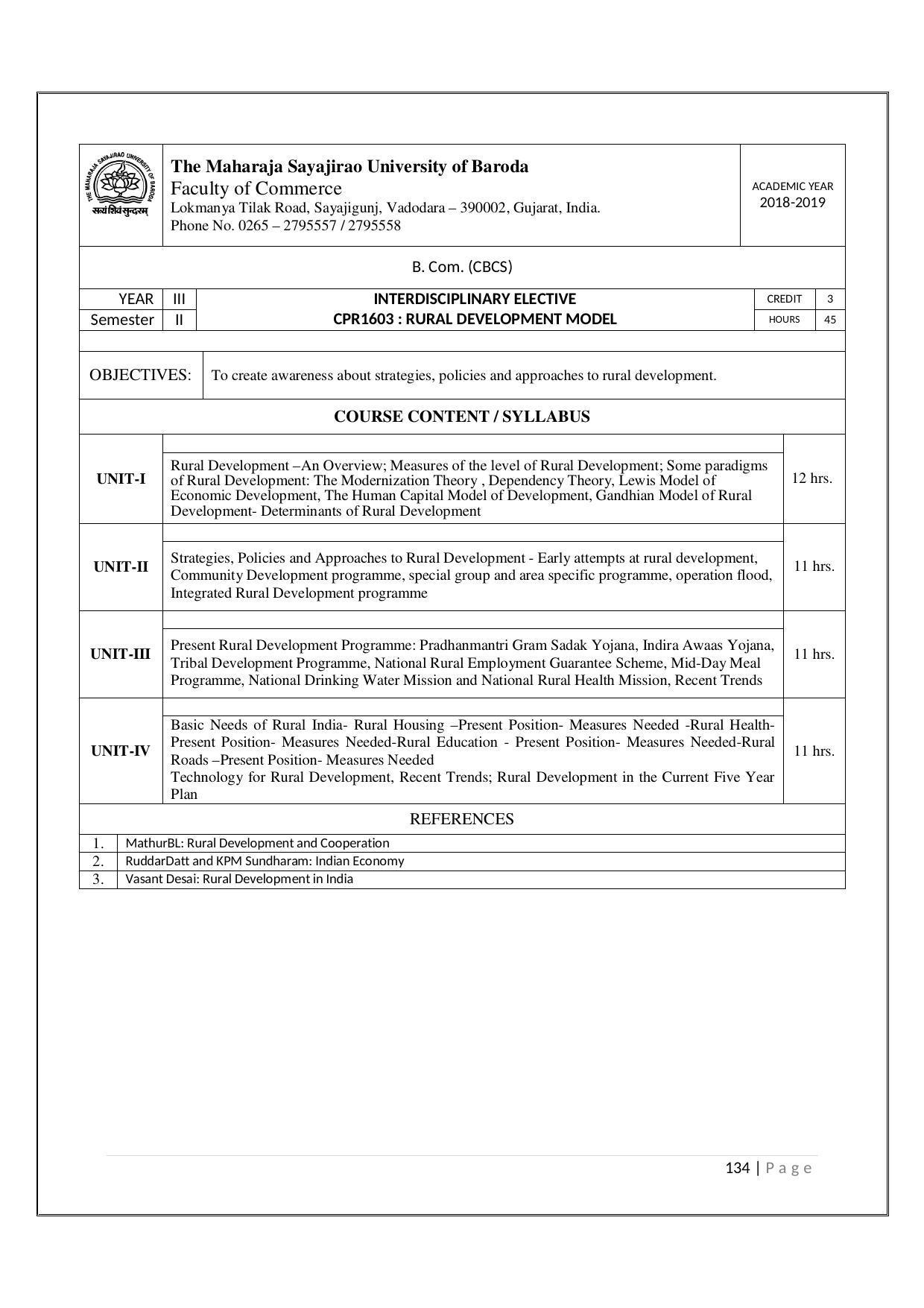 Maharaja Sayajirao University of Baroda, Baroda B.Com 2018-19 Prospectus - Page 135