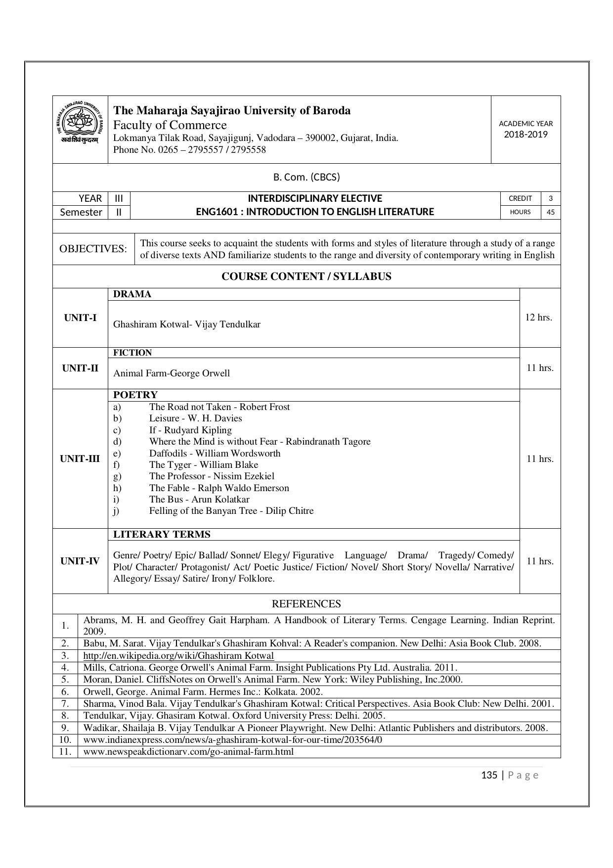 Maharaja Sayajirao University of Baroda, Baroda B.Com 2018-19 Prospectus - Page 136
