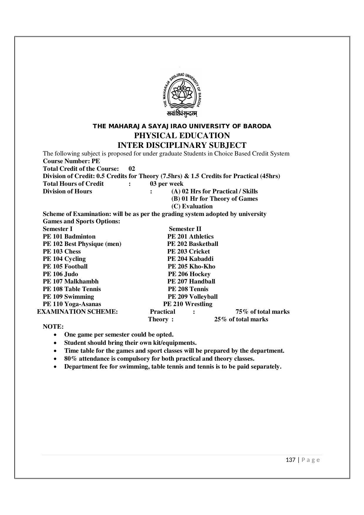Maharaja Sayajirao University of Baroda, Baroda B.Com 2018-19 Prospectus - Page 138