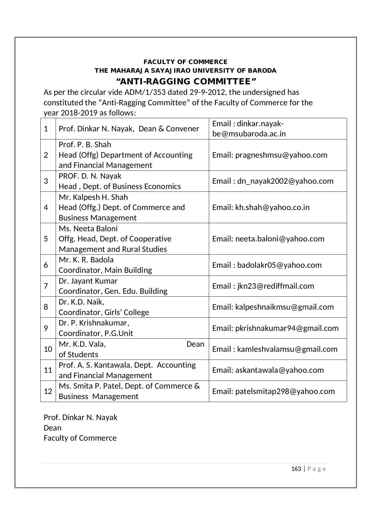 Maharaja Sayajirao University of Baroda, Baroda B.Com 2018-19 Prospectus - Page 164