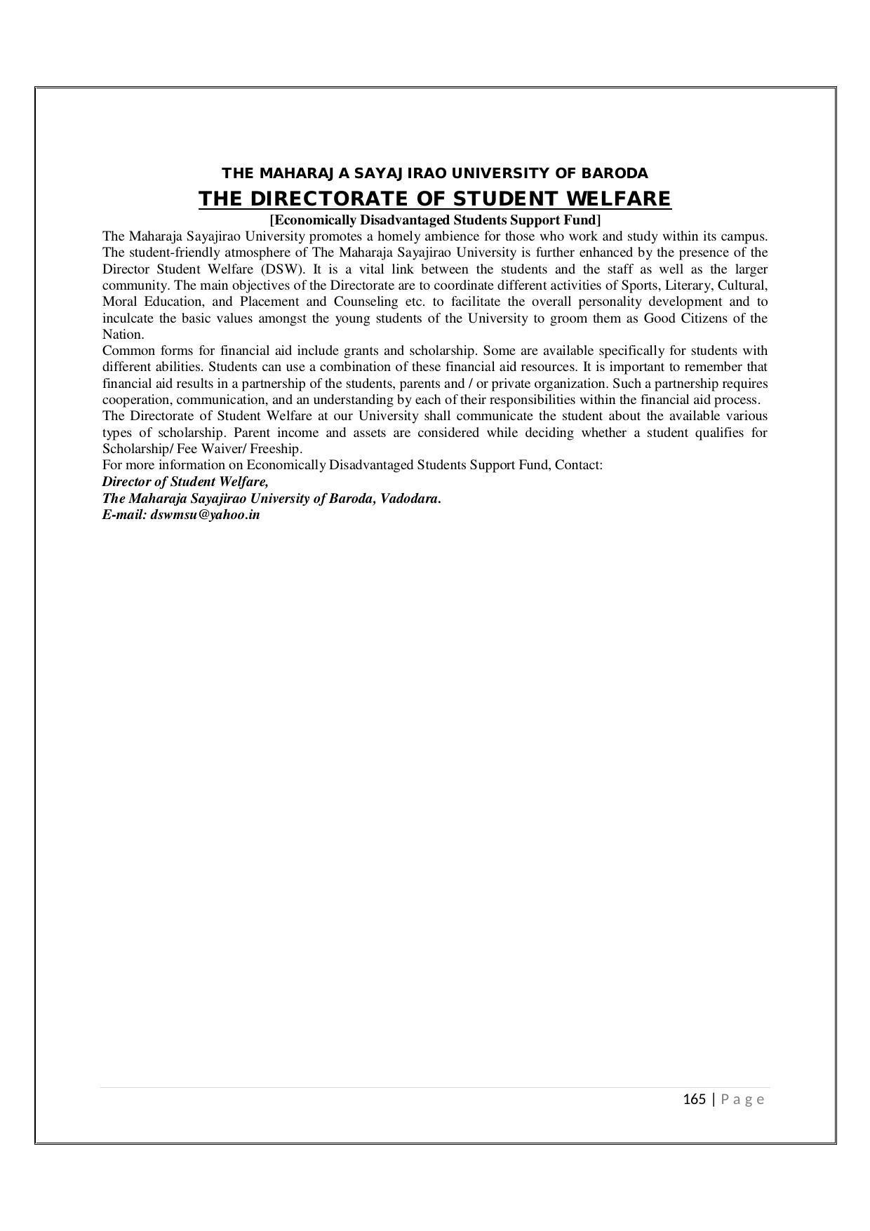 Maharaja Sayajirao University of Baroda, Baroda B.Com 2018-19 Prospectus - Page 166
