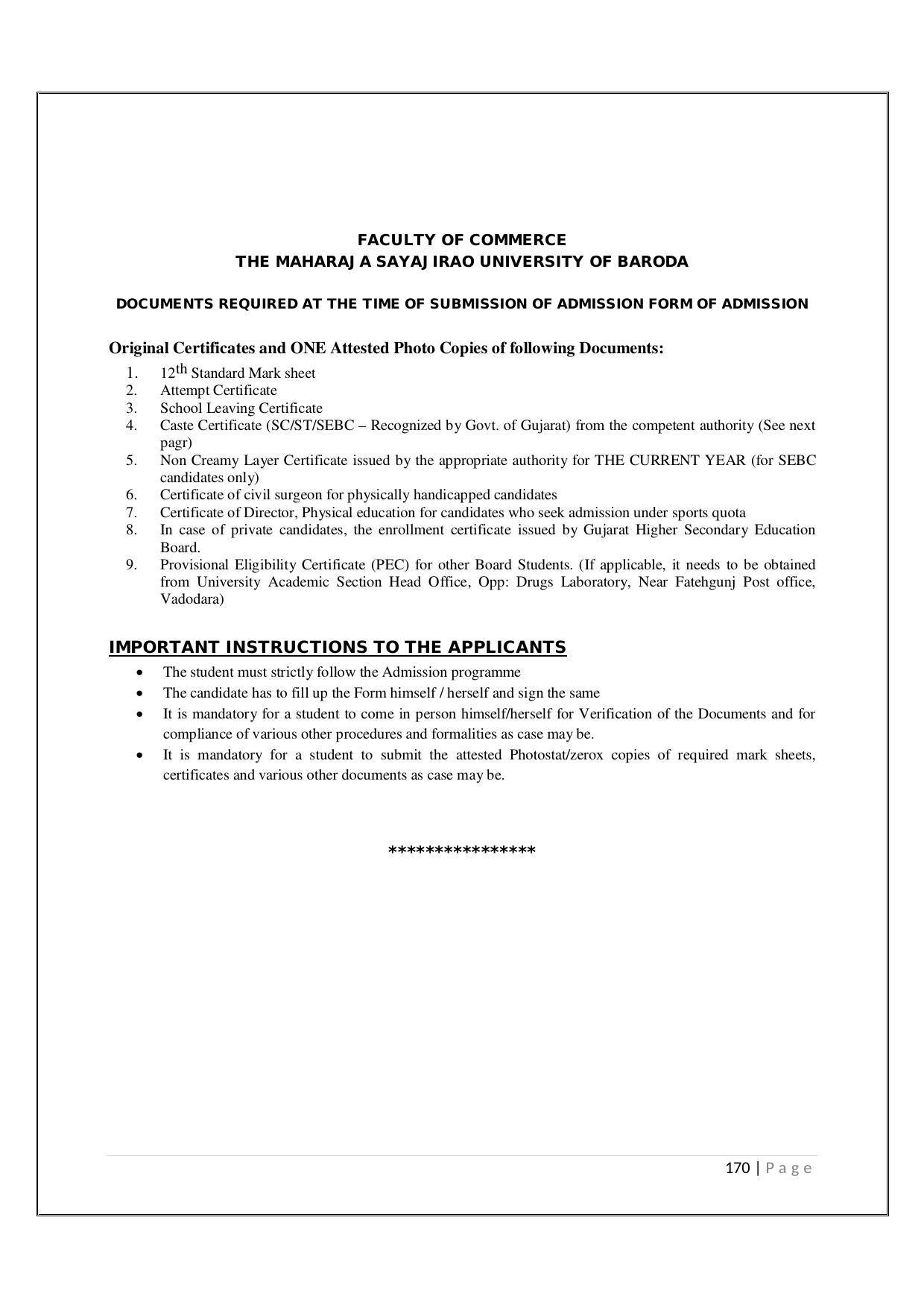 Maharaja Sayajirao University of Baroda, Baroda B.Com 2018-19 Prospectus - Page 171