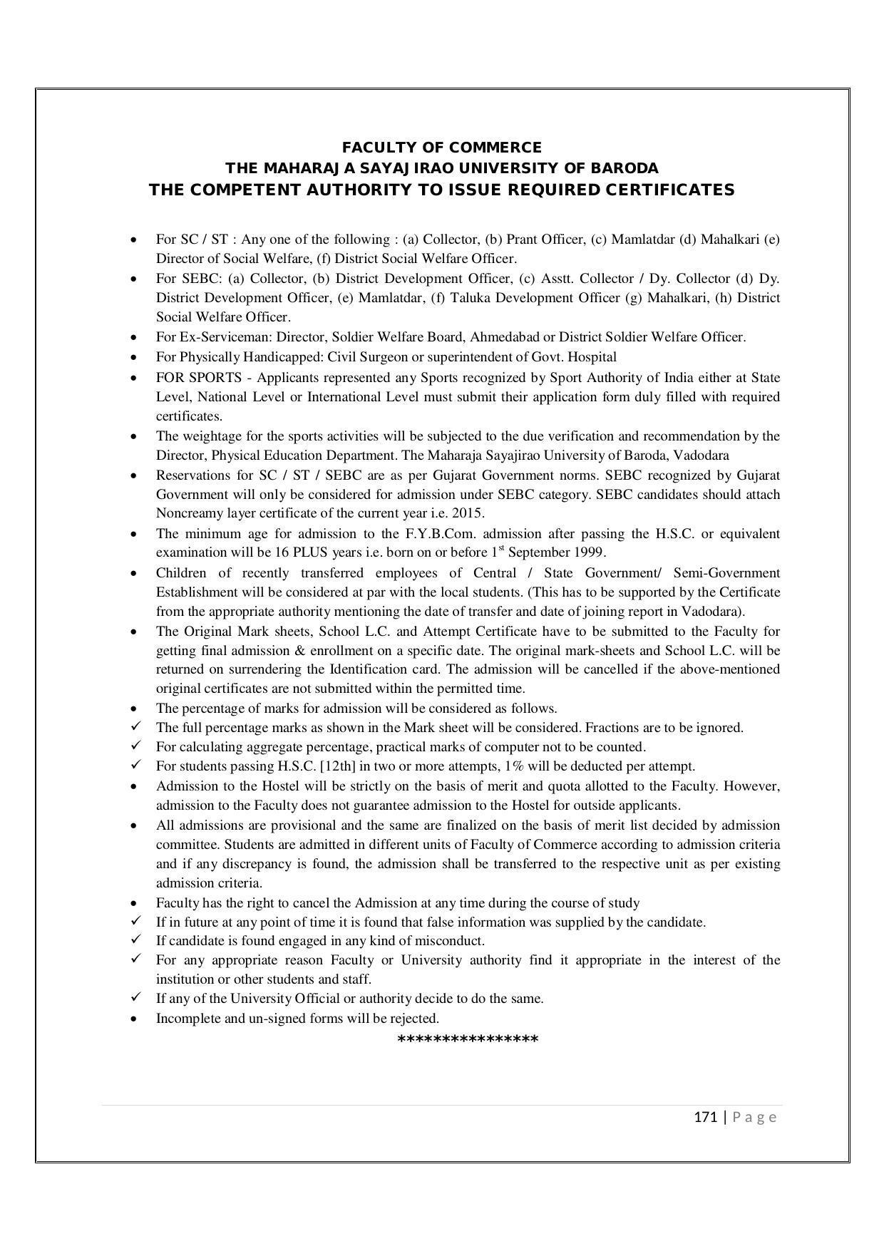 Maharaja Sayajirao University of Baroda, Baroda B.Com 2018-19 Prospectus - Page 172