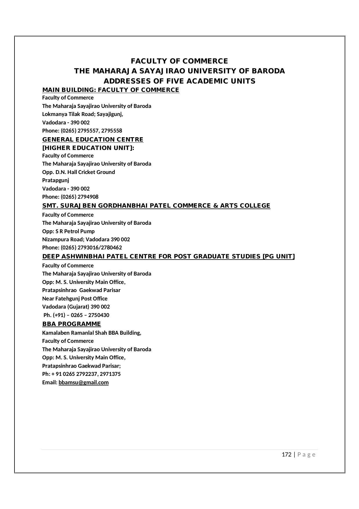 Maharaja Sayajirao University of Baroda, Baroda B.Com 2018-19 Prospectus - Page 173