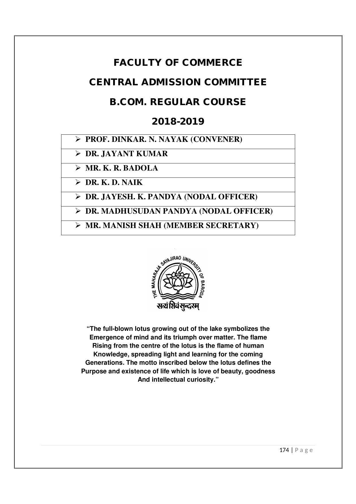 Maharaja Sayajirao University of Baroda, Baroda B.Com 2018-19 Prospectus - Page 175