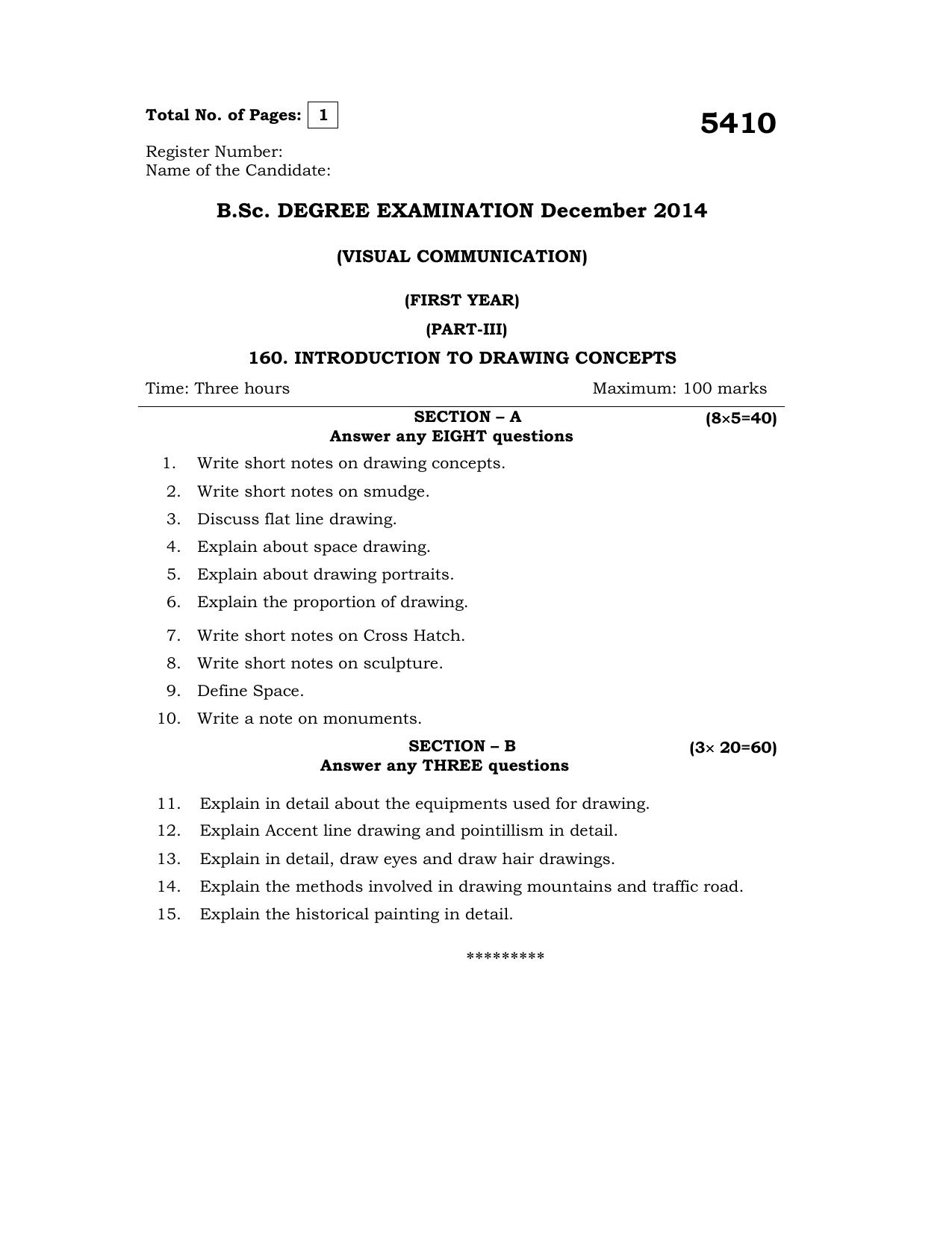 Annamalai University Introduction To Drawing Concepts B.Sc Visual Communication December 2014 Question Papers - Page 1