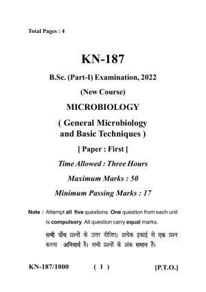 Sarguja University Question Paper - 2022 :  B.Sc. Part-I (Bio-Group) Micro Biology Paper I