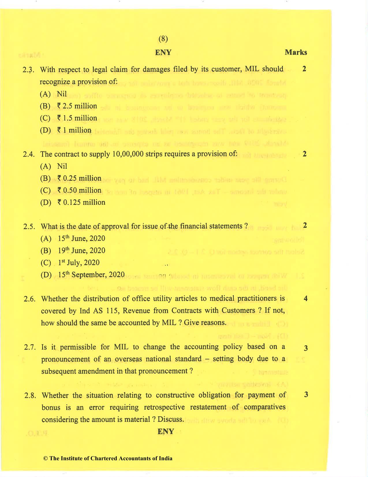 CA Final Nov 2020 Question Paper - Paper 6E – Global Financial Reporting Standards - Page 8