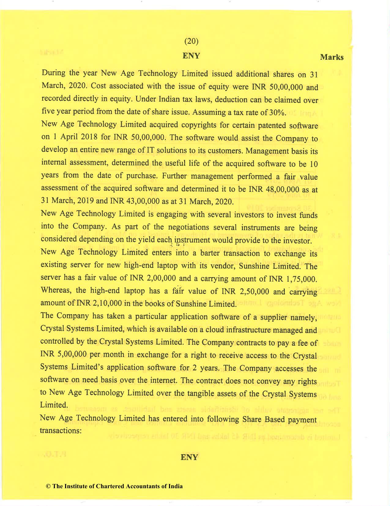 CA Final Nov 2020 Question Paper - Paper 6E – Global Financial Reporting Standards - Page 20