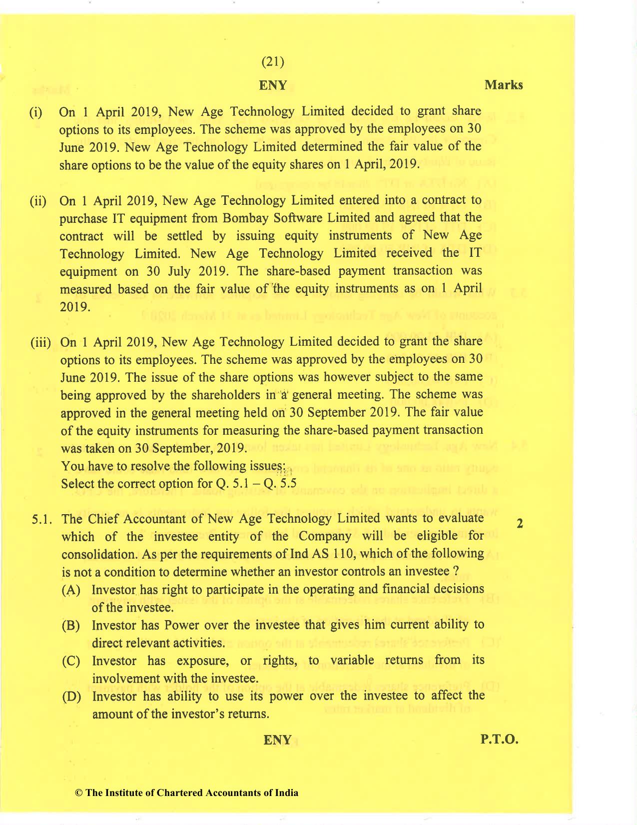 CA Final Nov 2020 Question Paper - Paper 6E – Global Financial Reporting Standards - Page 21