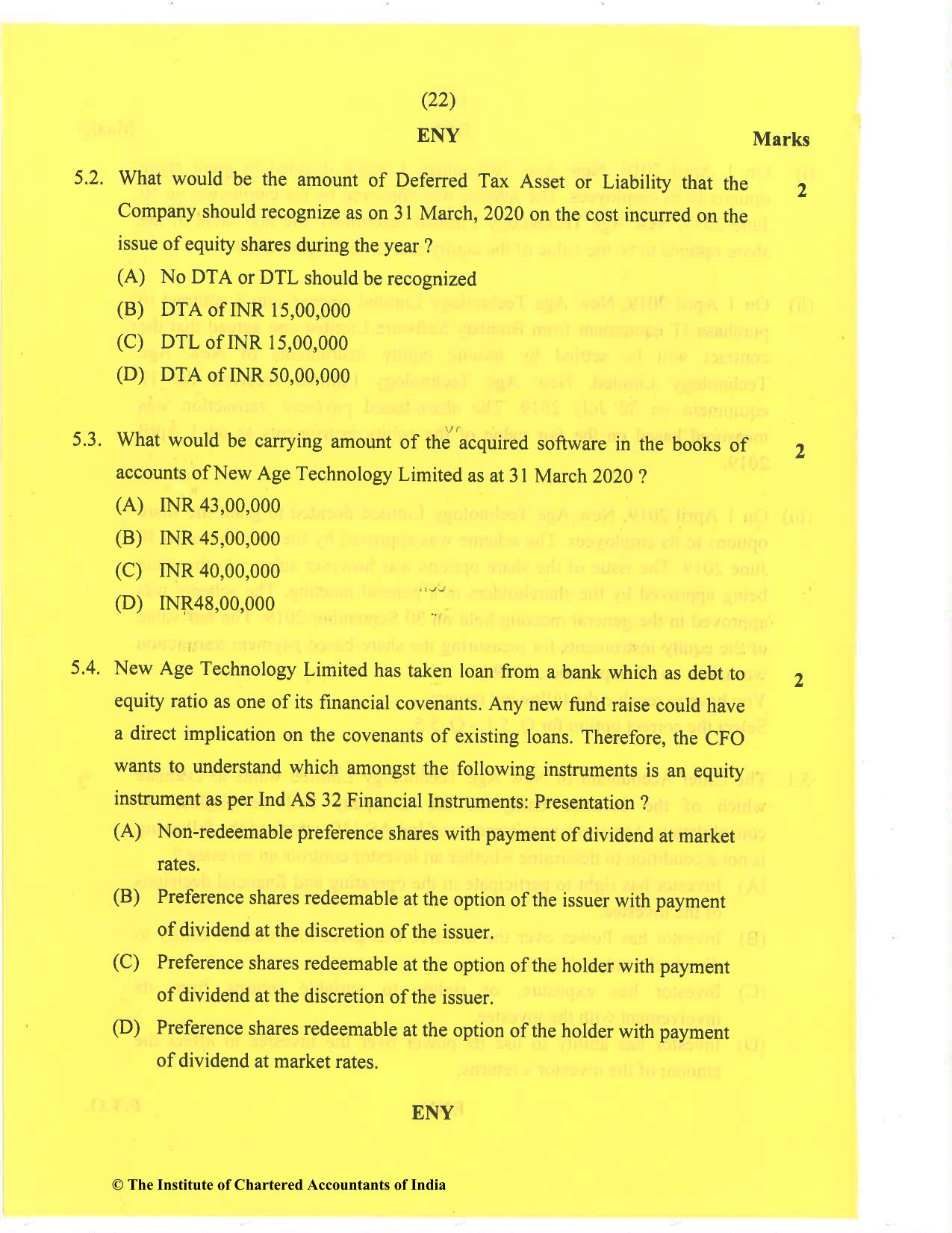CA Final Nov 2020 Question Paper - Paper 6E – Global Financial Reporting Standards - Page 22