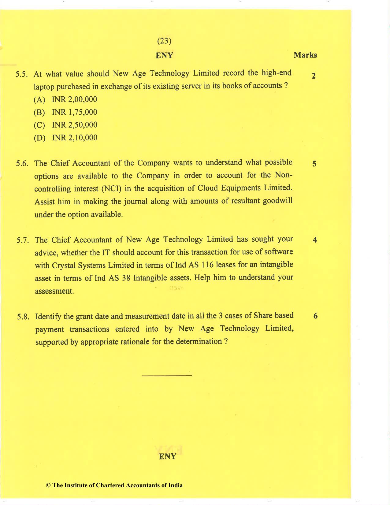 CA Final Nov 2020 Question Paper - Paper 6E – Global Financial Reporting Standards - Page 23