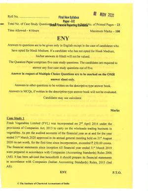 CA Final Nov 2020 Question Paper - Paper 6E – Global Financial Reporting Standards