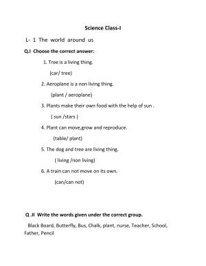 Worksheet for Class 1 EVS The world around us Assignment