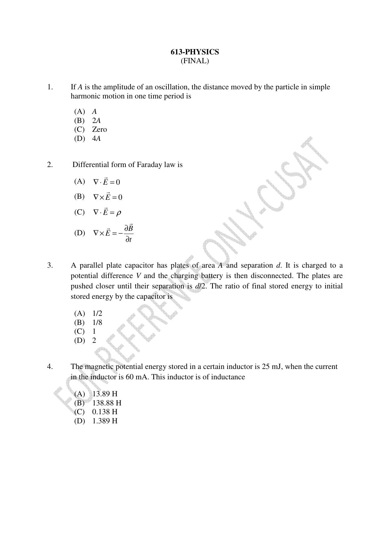 CUSAT CAT 2022 PHYSICS Question Paper - Page 1