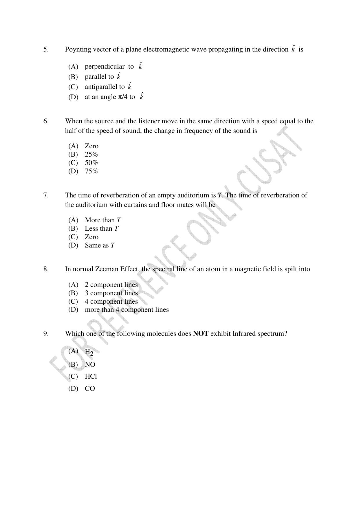 CUSAT CAT 2022 PHYSICS Question Paper - Page 2