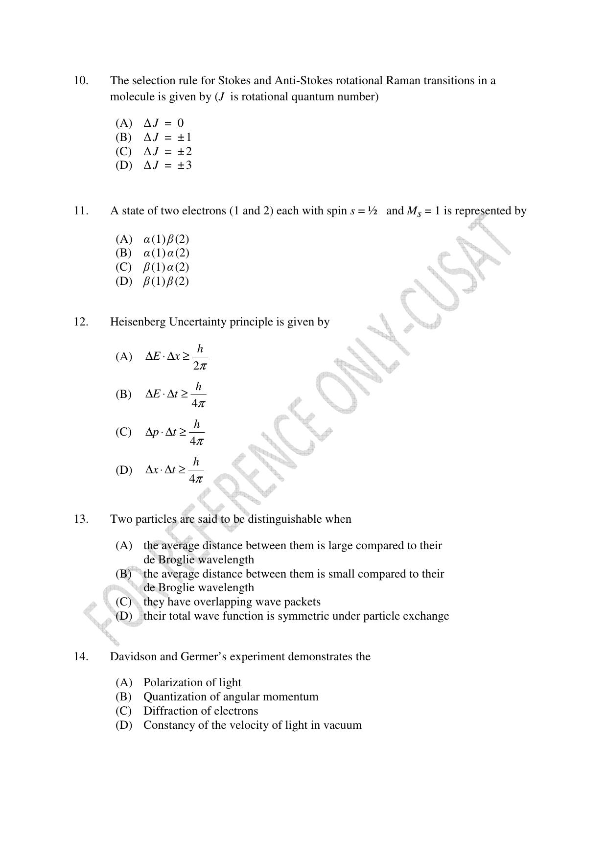 CUSAT CAT 2022 PHYSICS Question Paper - Page 3