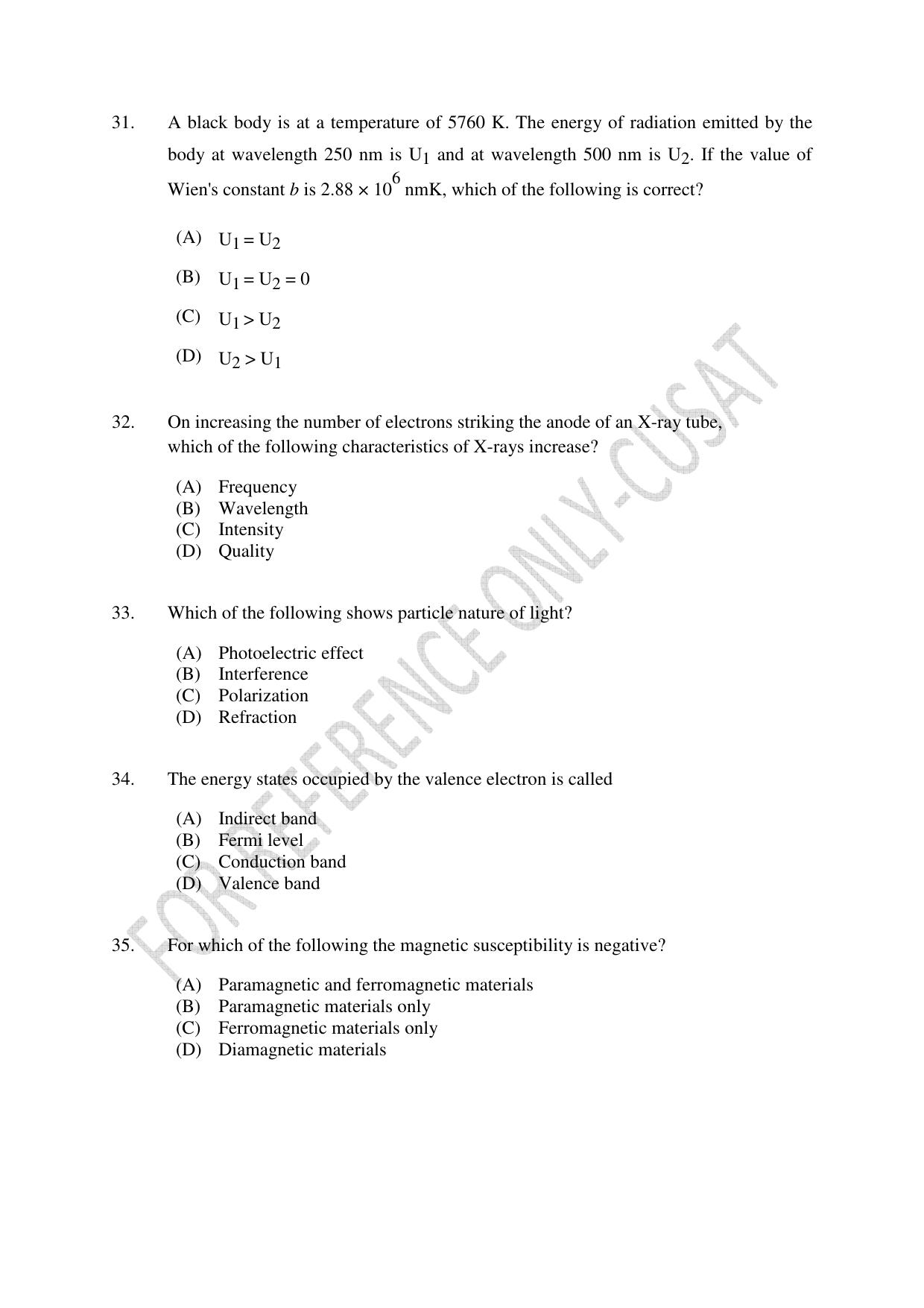CUSAT CAT 2022 PHYSICS Question Paper - Page 7