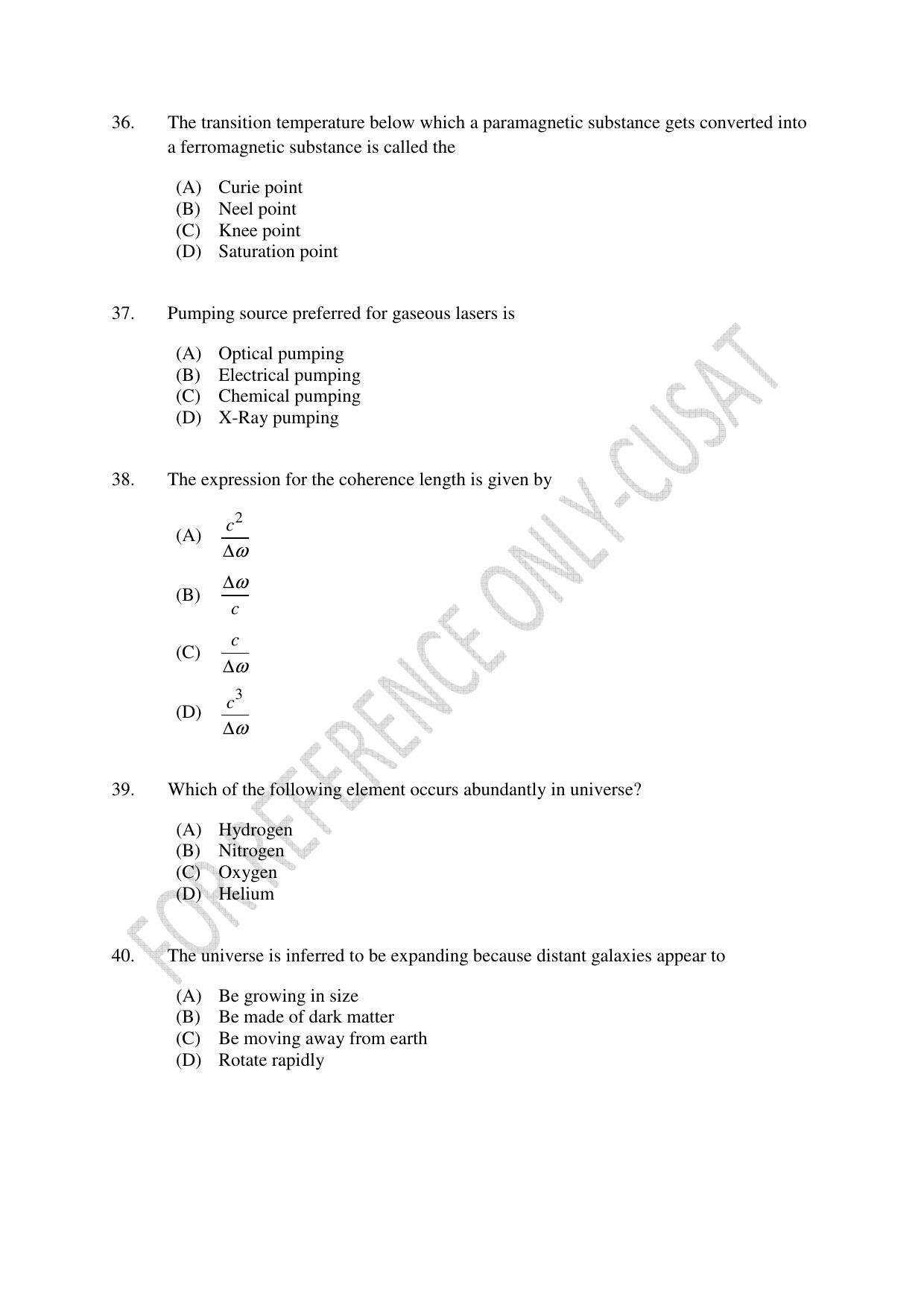 CUSAT CAT 2022 PHYSICS Question Paper - Page 8