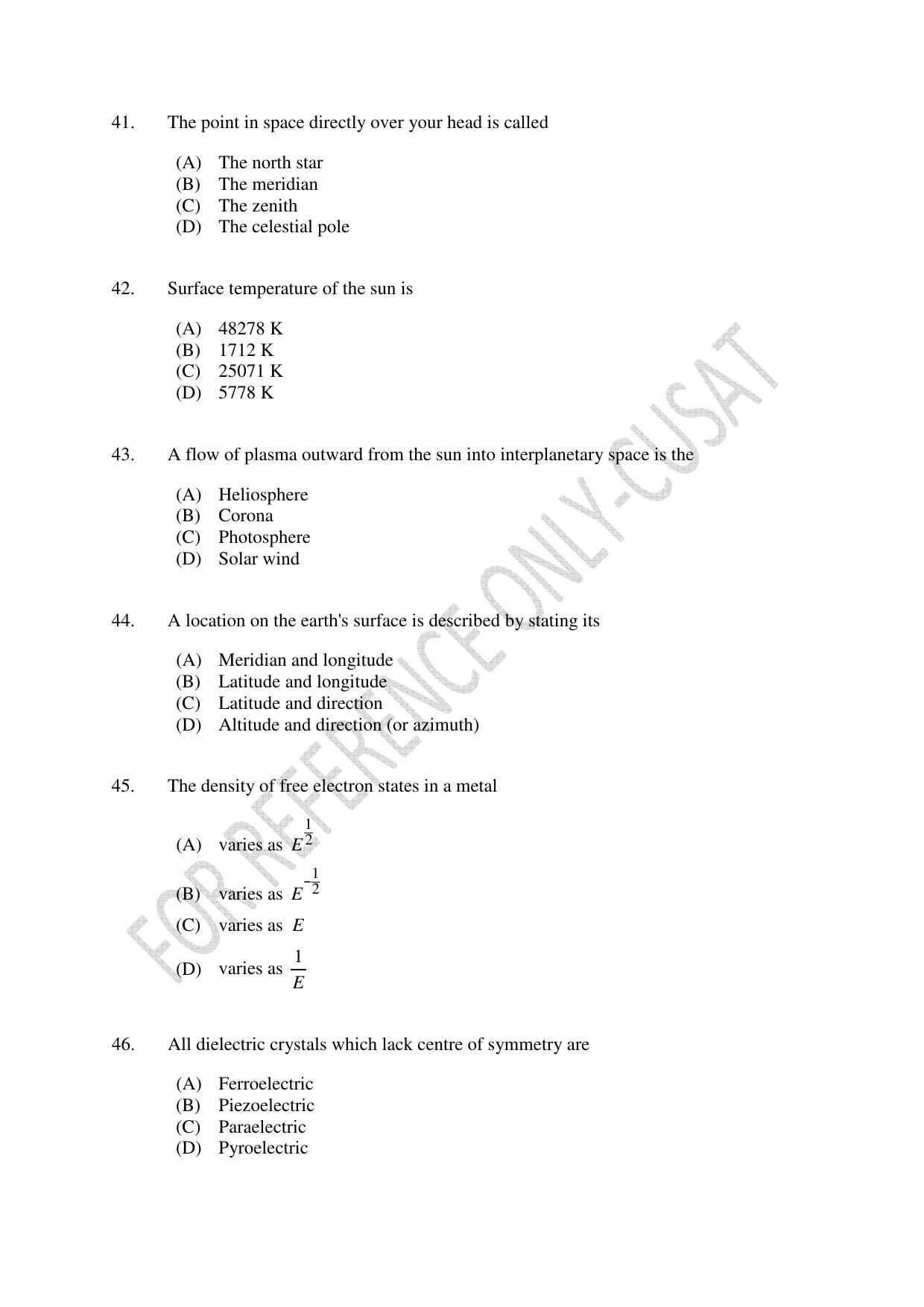 CUSAT CAT 2022 PHYSICS Question Paper - Page 9