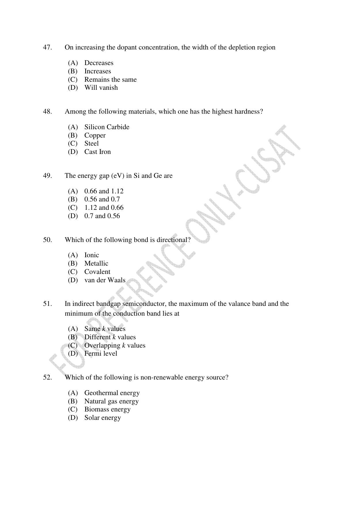 CUSAT CAT 2022 PHYSICS Question Paper - Page 10