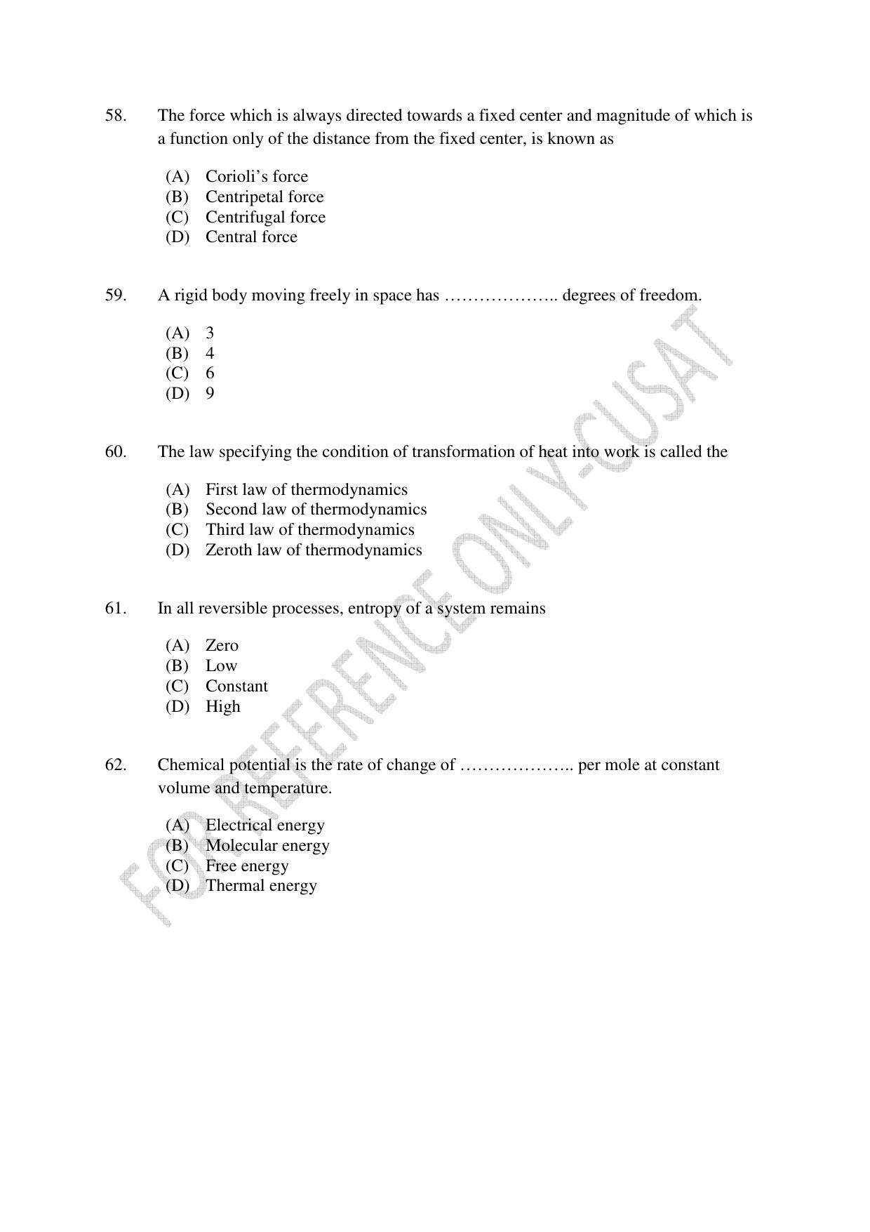 CUSAT CAT 2022 PHYSICS Question Paper - Page 12
