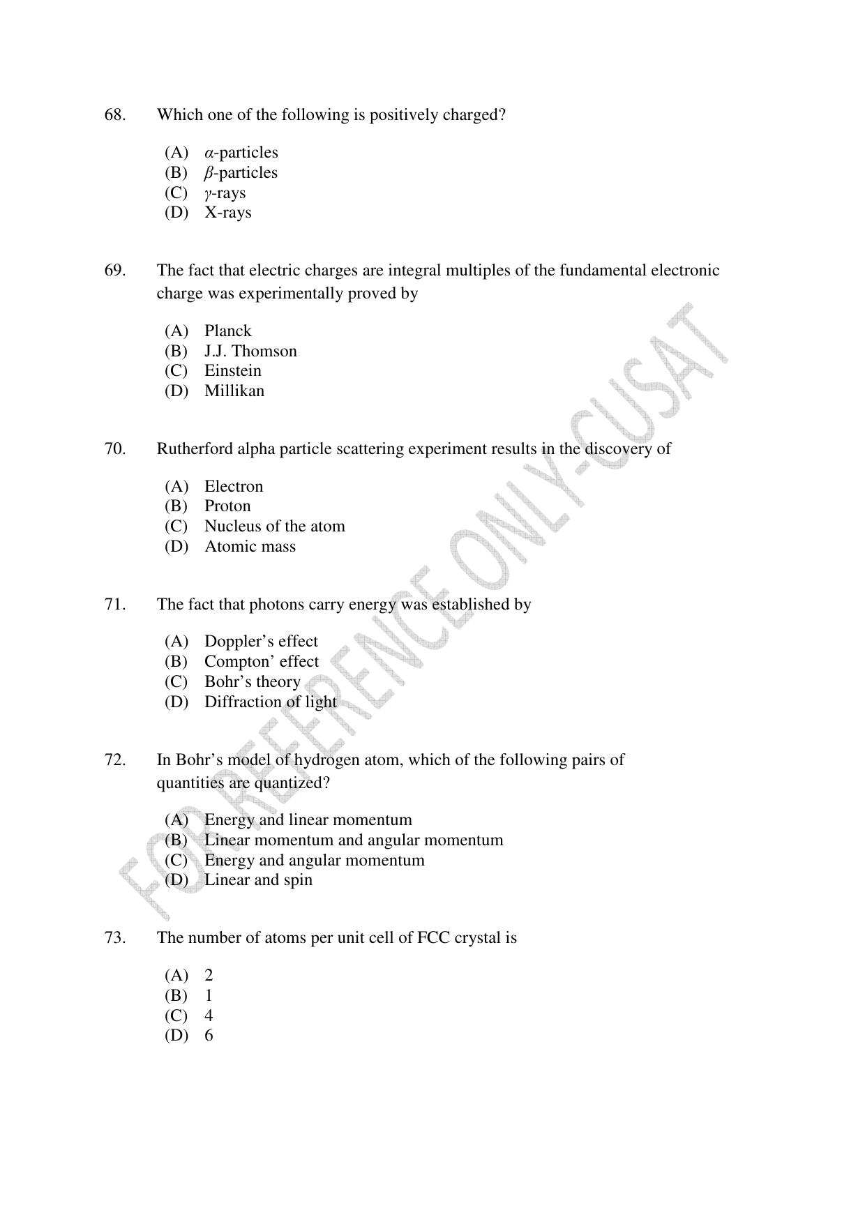 CUSAT CAT 2022 PHYSICS Question Paper - Page 14