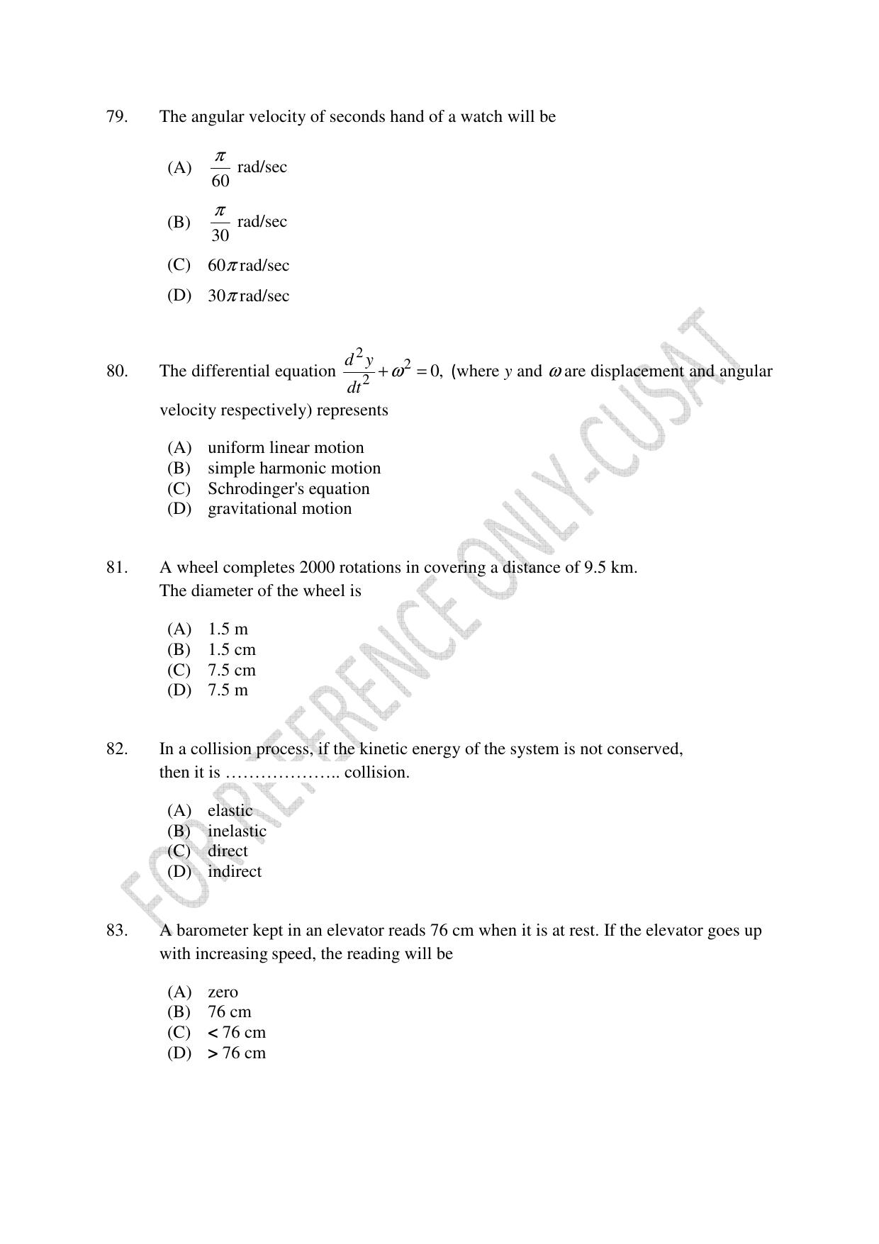 CUSAT CAT 2022 PHYSICS Question Paper - Page 16