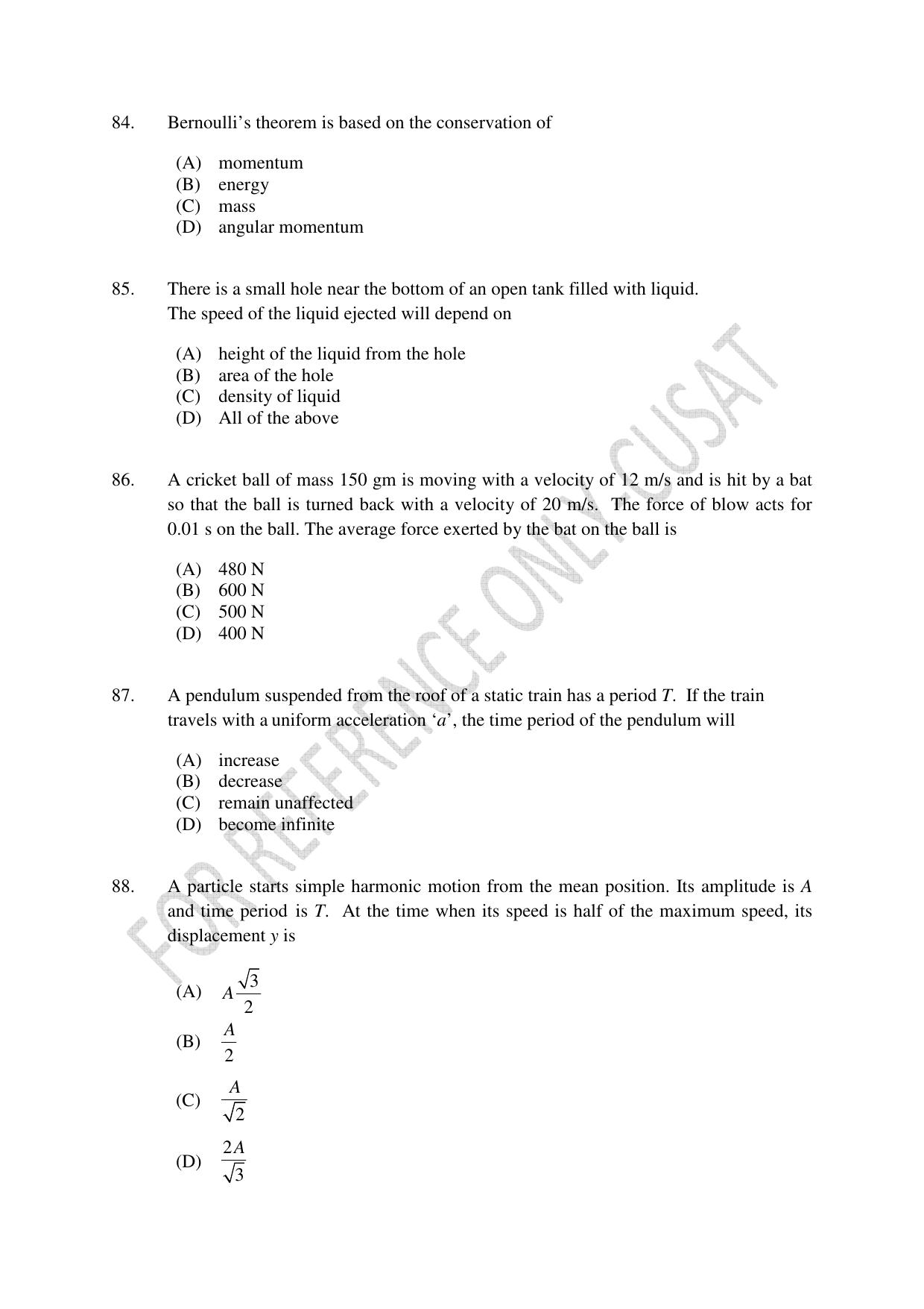 CUSAT CAT 2022 PHYSICS Question Paper - Page 17