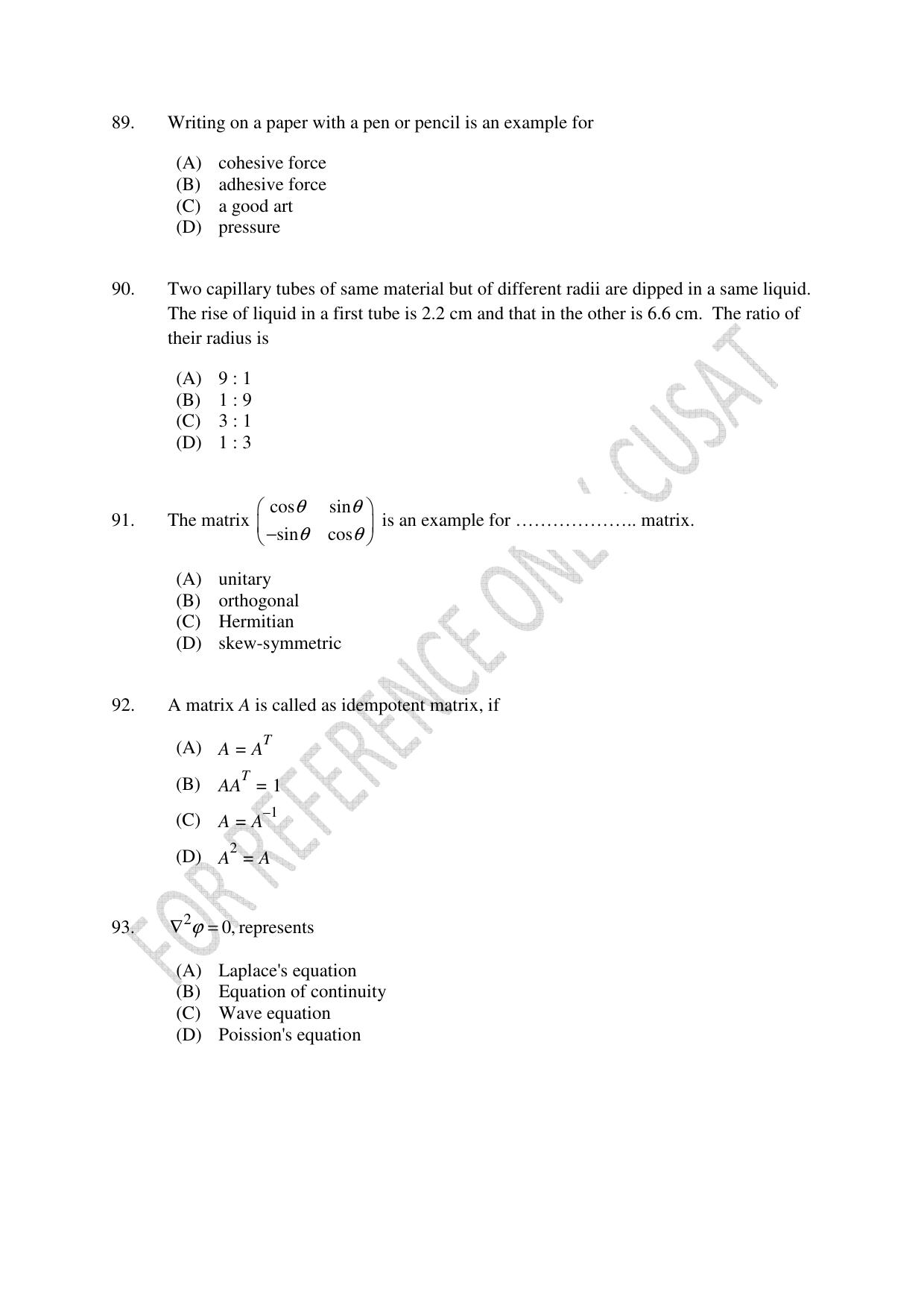 CUSAT CAT 2022 PHYSICS Question Paper - Page 18