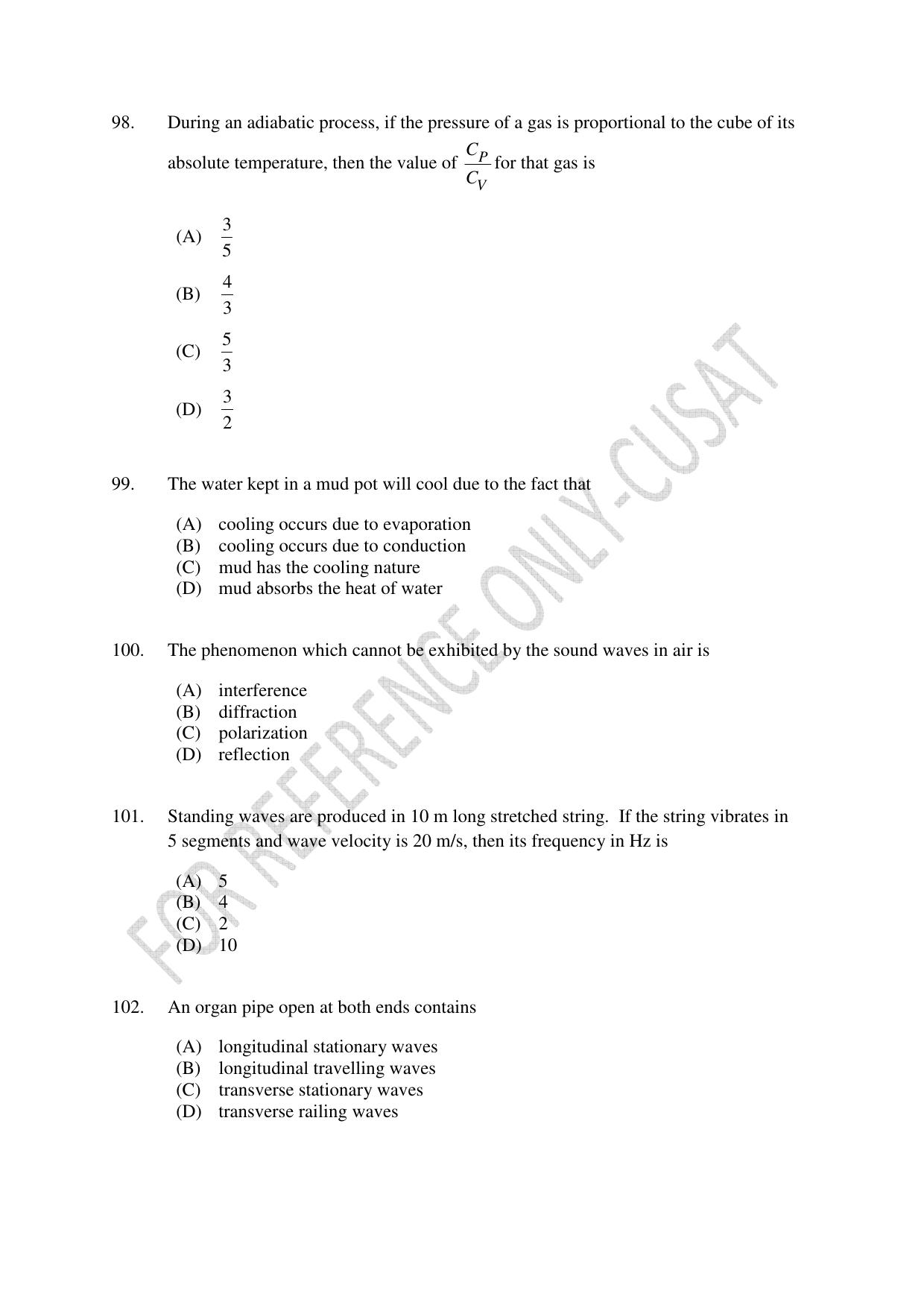 CUSAT CAT 2022 PHYSICS Question Paper - Page 20